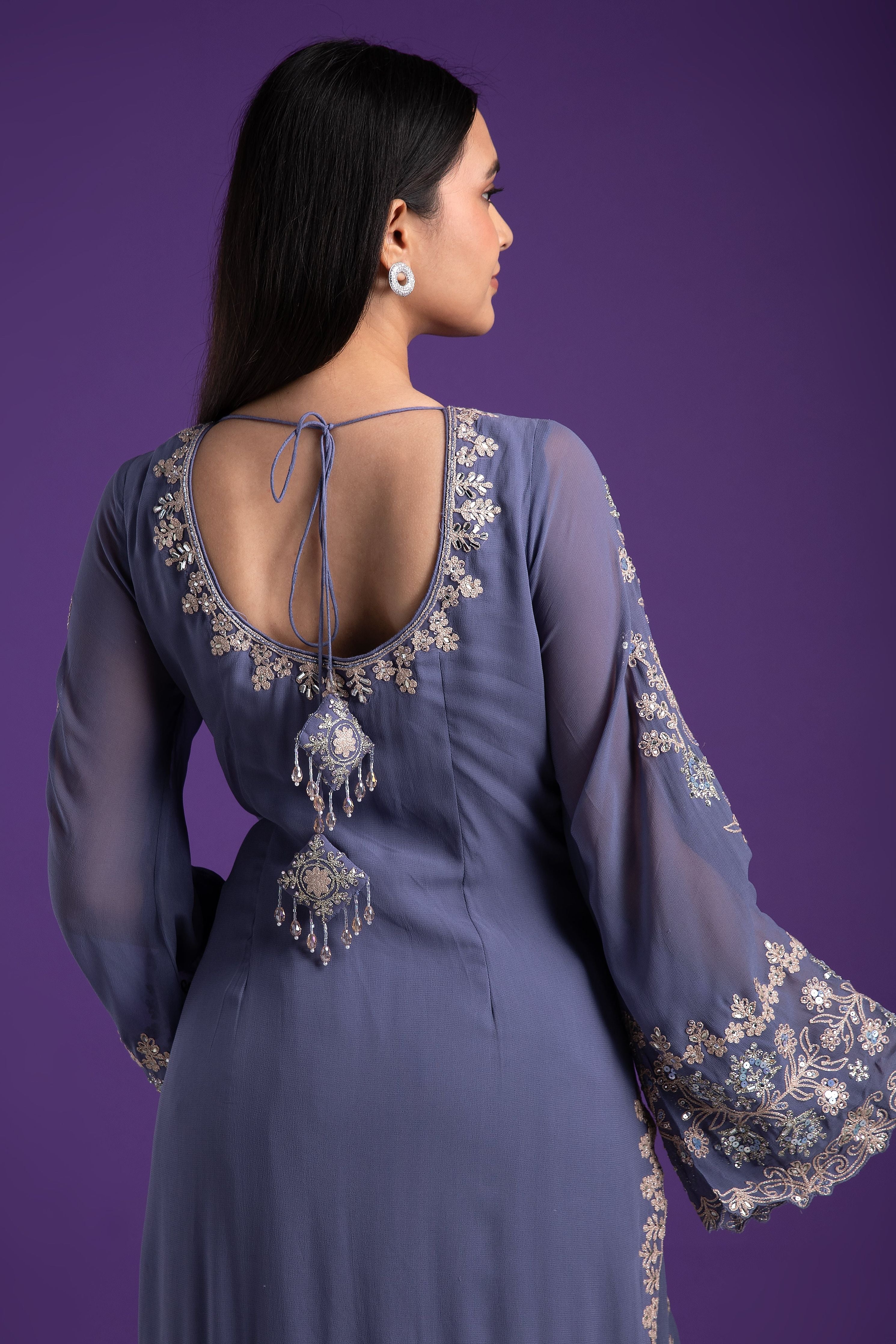 Blue Grey Sharara Set - Mokshaa