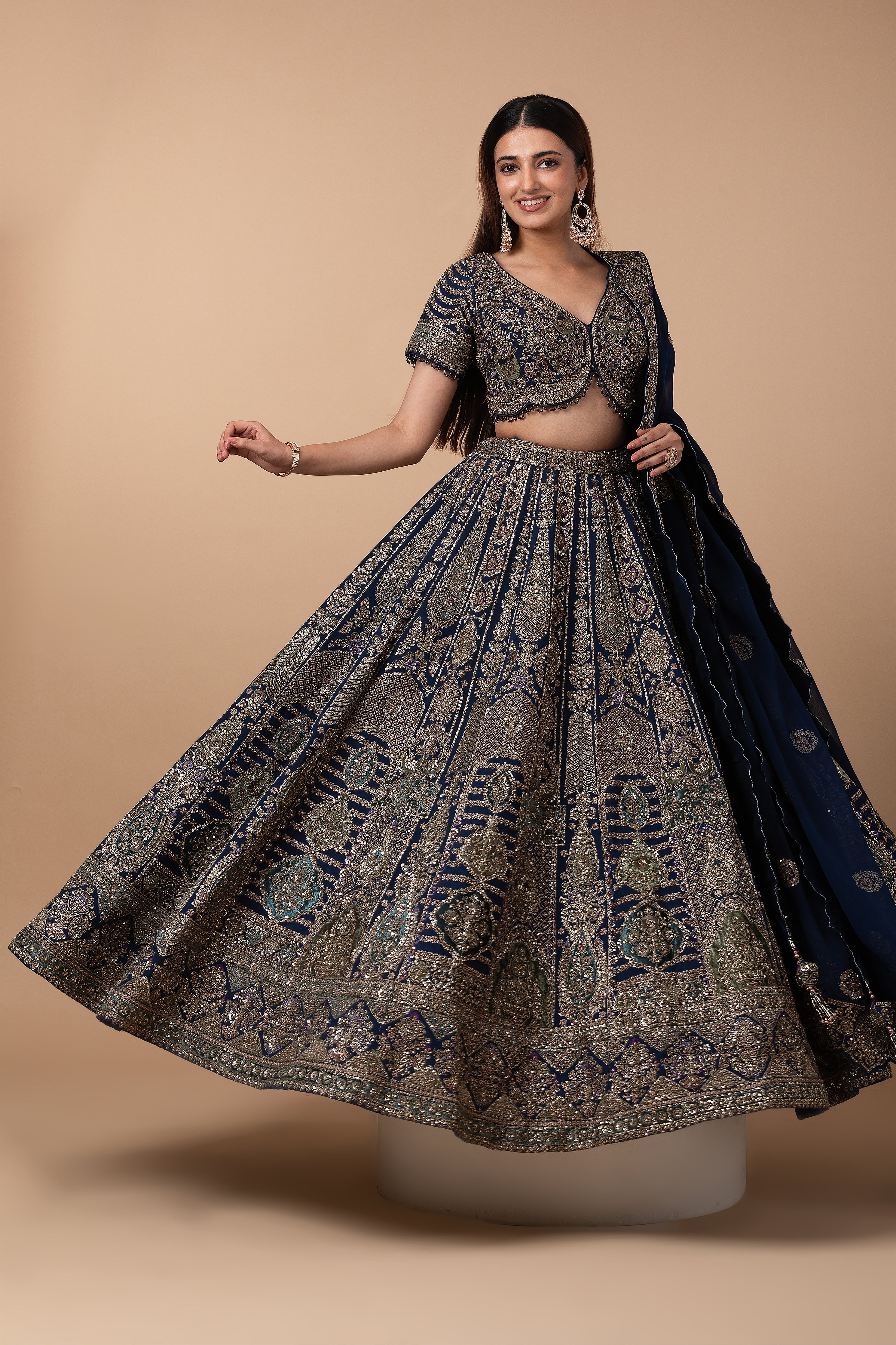 Midnight Blue Zardosi Embroidered Lehenga Set