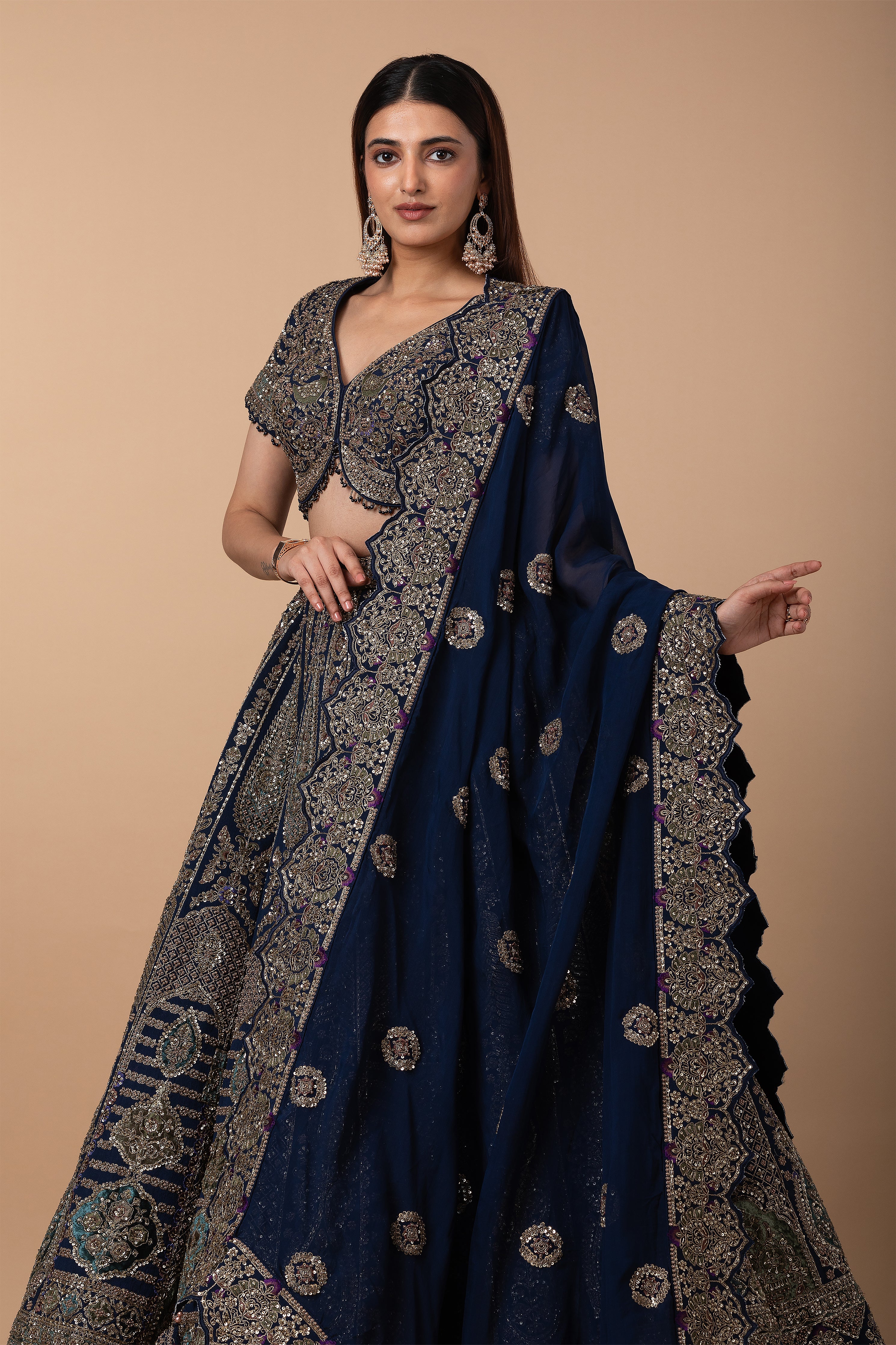 Midnight Blue Zardosi Embroidered Lehenga Set