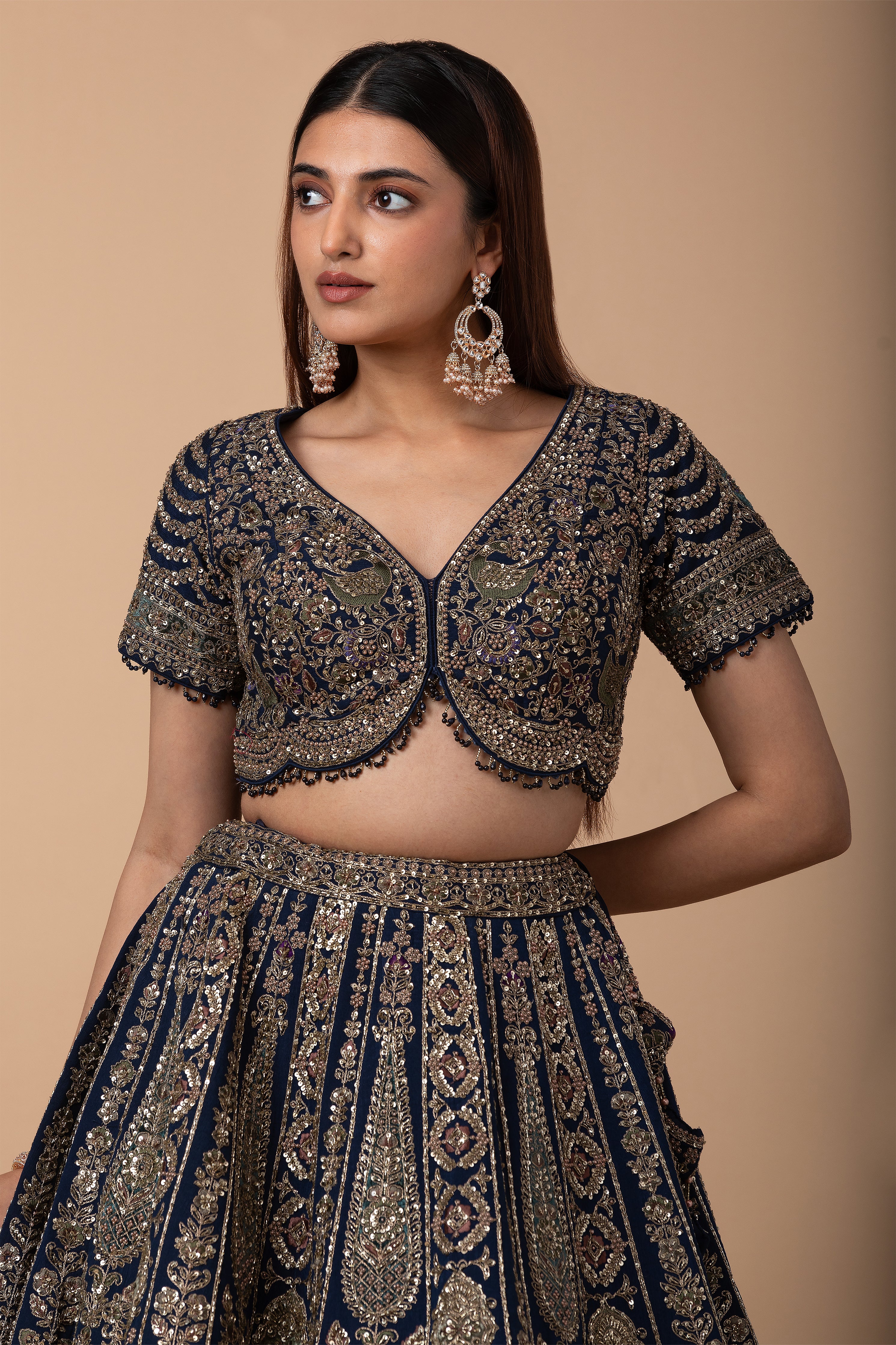 Midnight Blue Zardosi Embroidered Lehenga Set