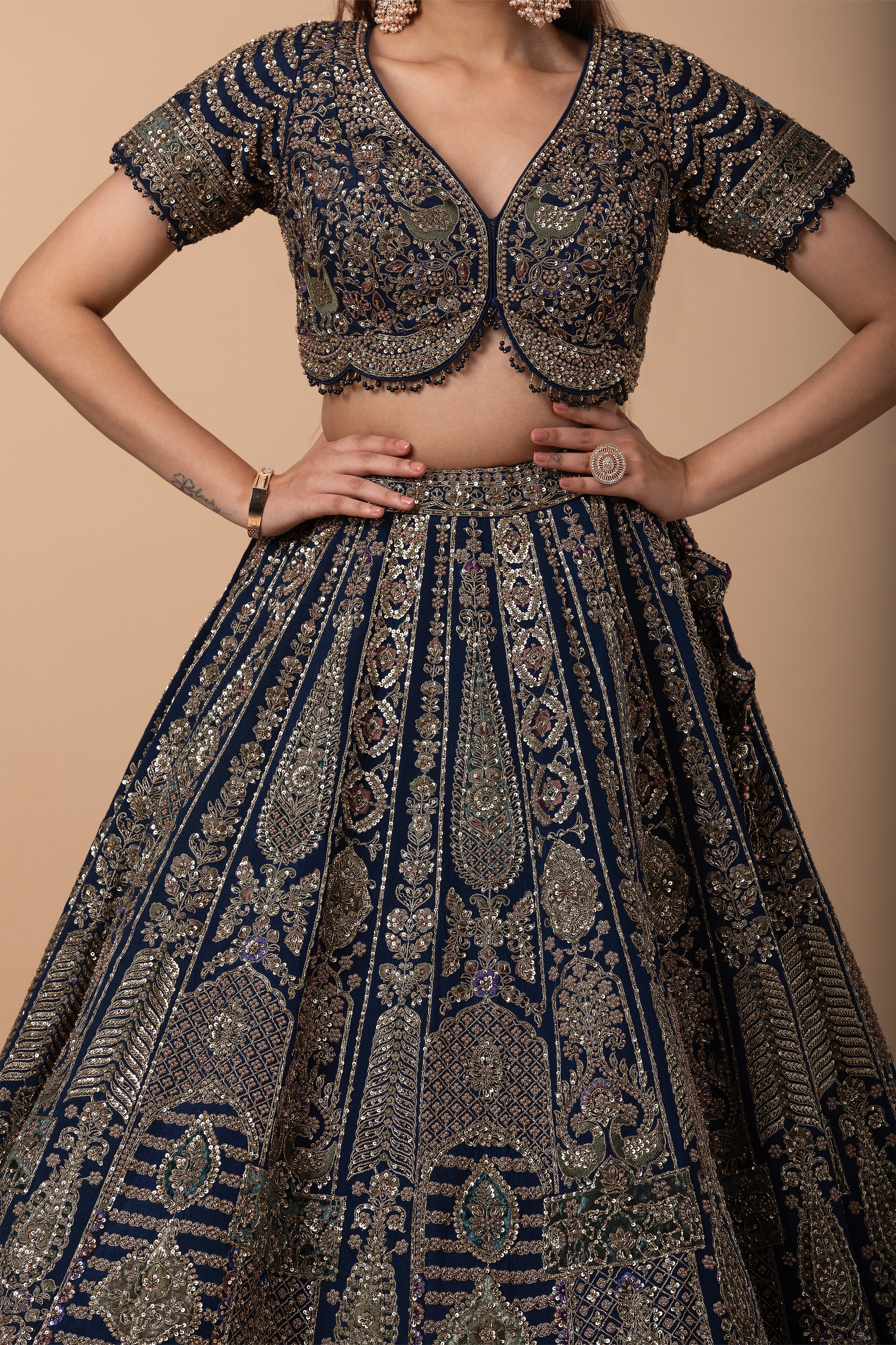 Midnight Blue Zardosi Embroidered Lehenga Set