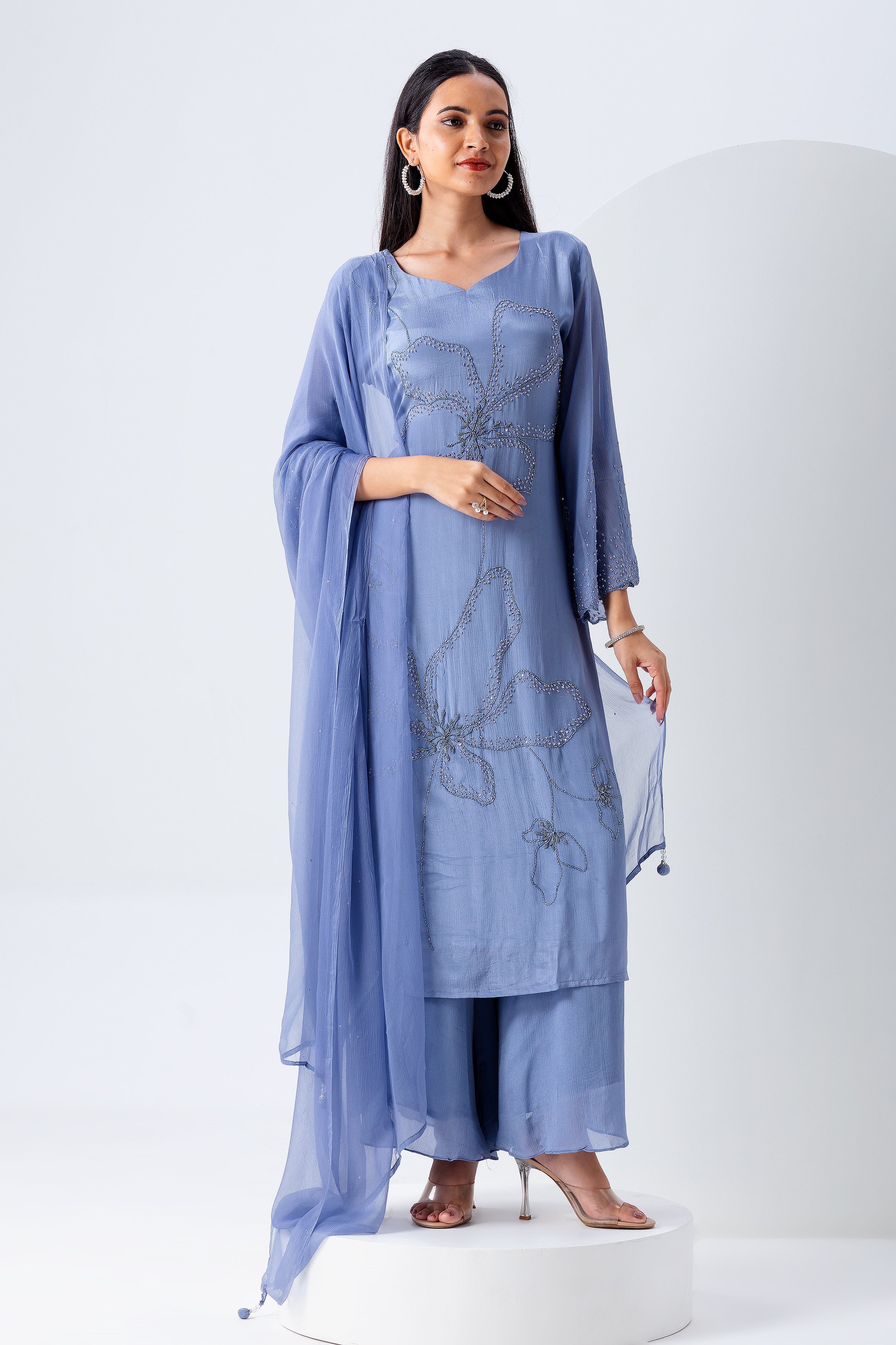 Powder Blue Kurta Set - Mokshaa