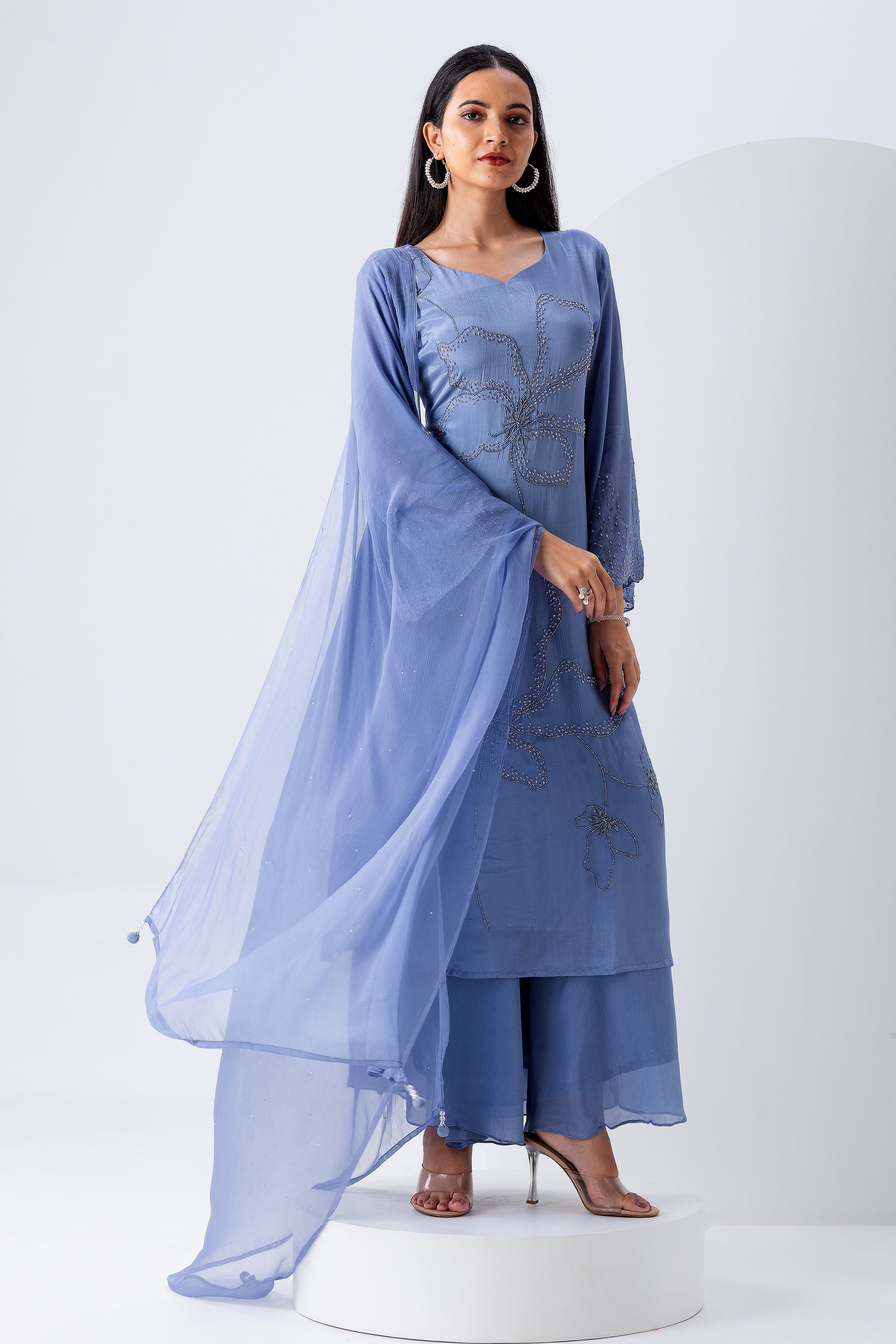 Powder Blue Kurta Set - Mokshaa