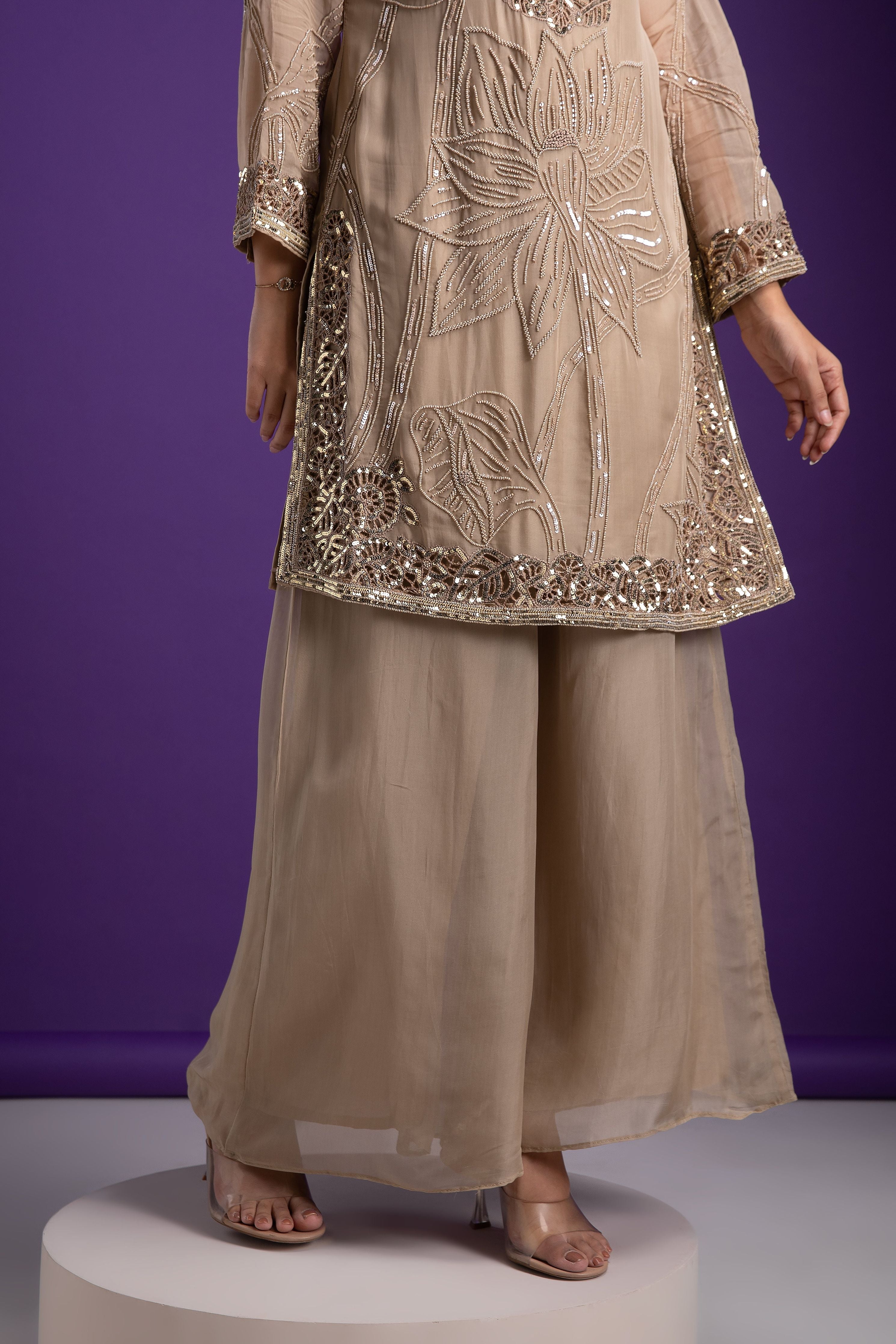 Sophisticated Beige Embroidered Kurta Set - Mokshaa