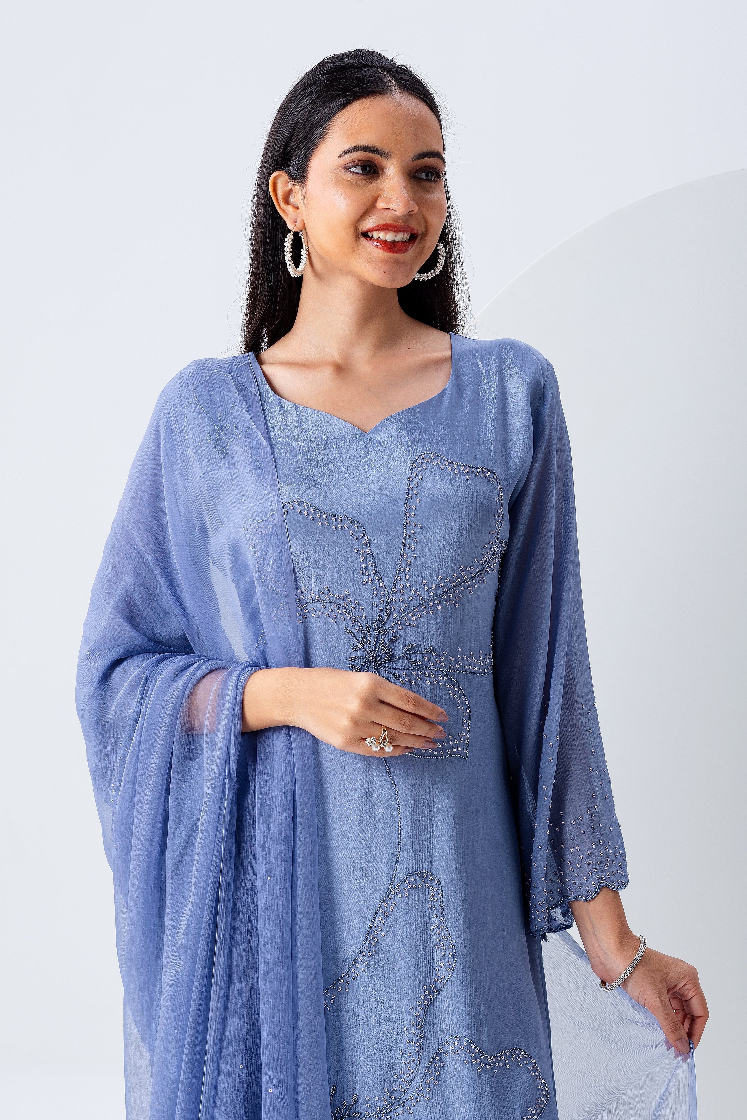 Powder Blue Kurta Set - Mokshaa