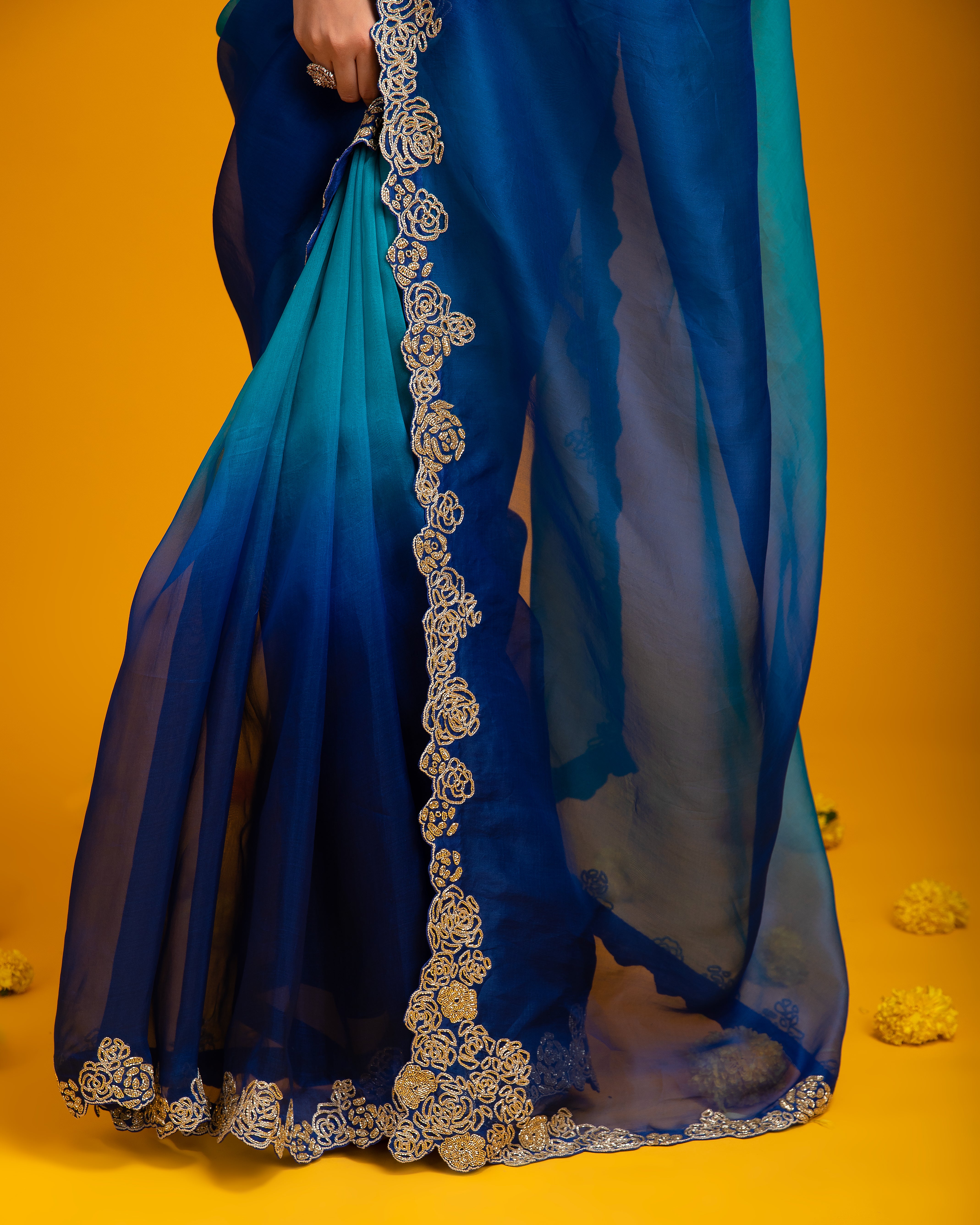 Ombre Blue Organza Saree - Mokshaa