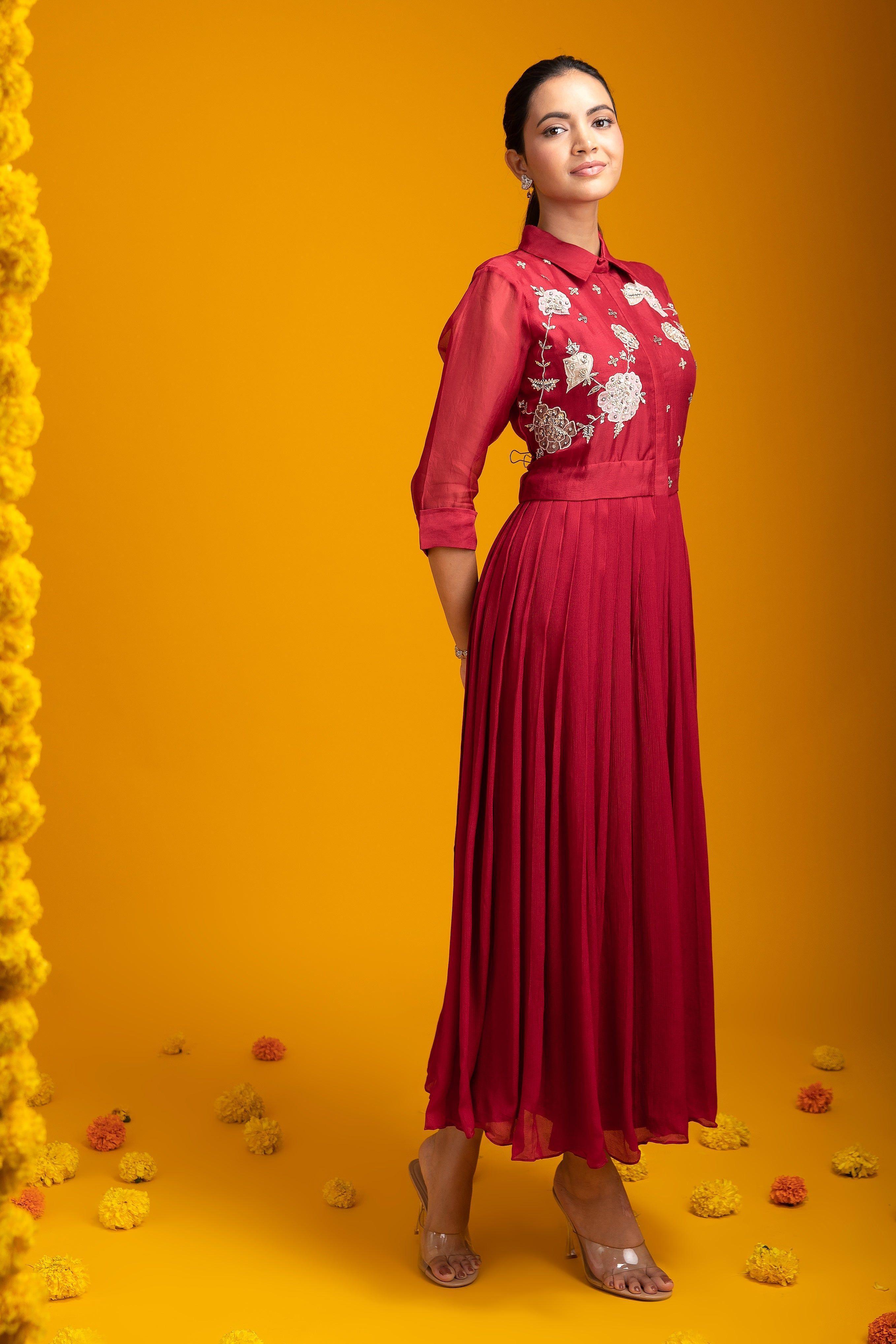 sachin and babi light blue dress Red Organza Dress