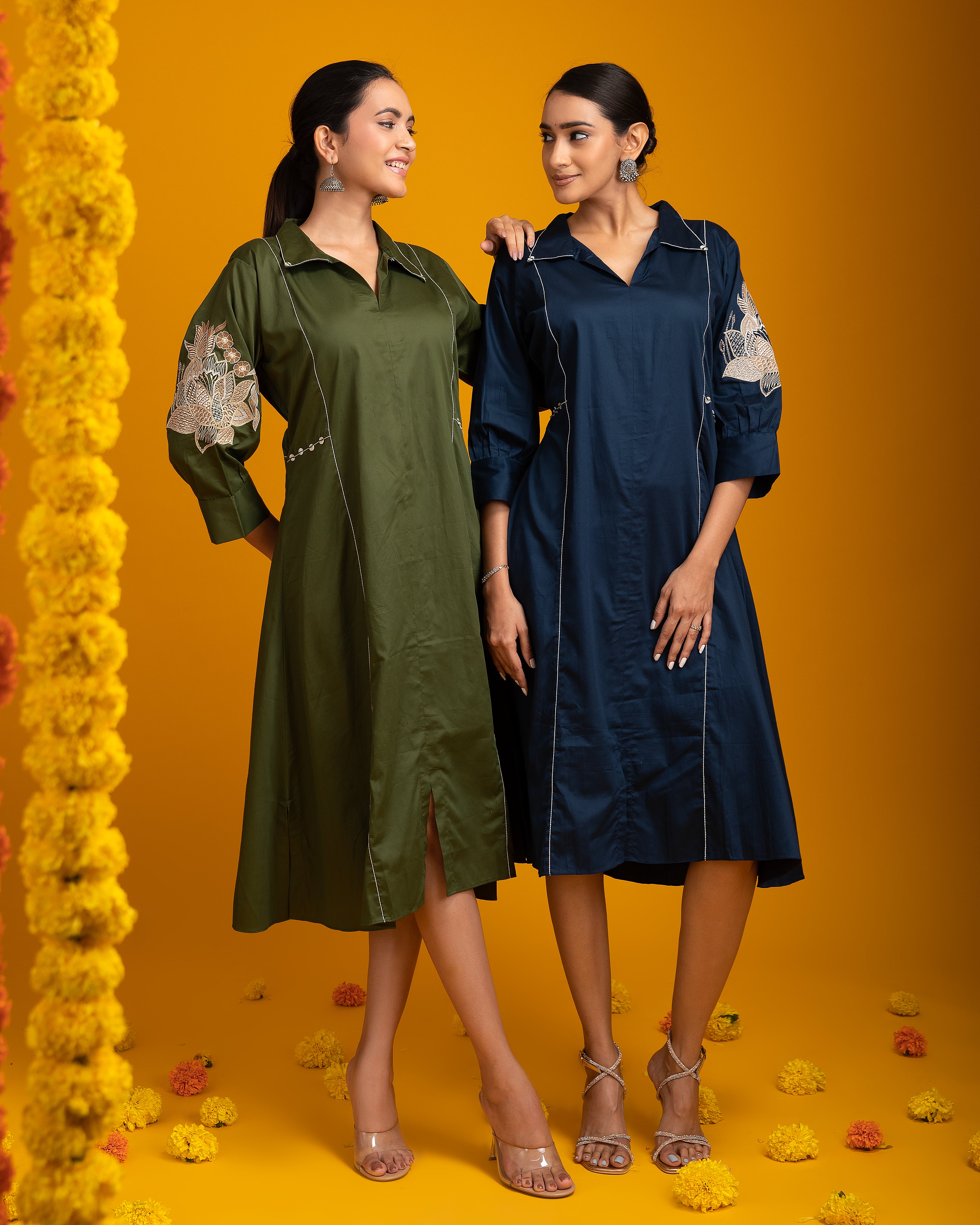 Blue Chanderi Silk Dress - Mokshaa