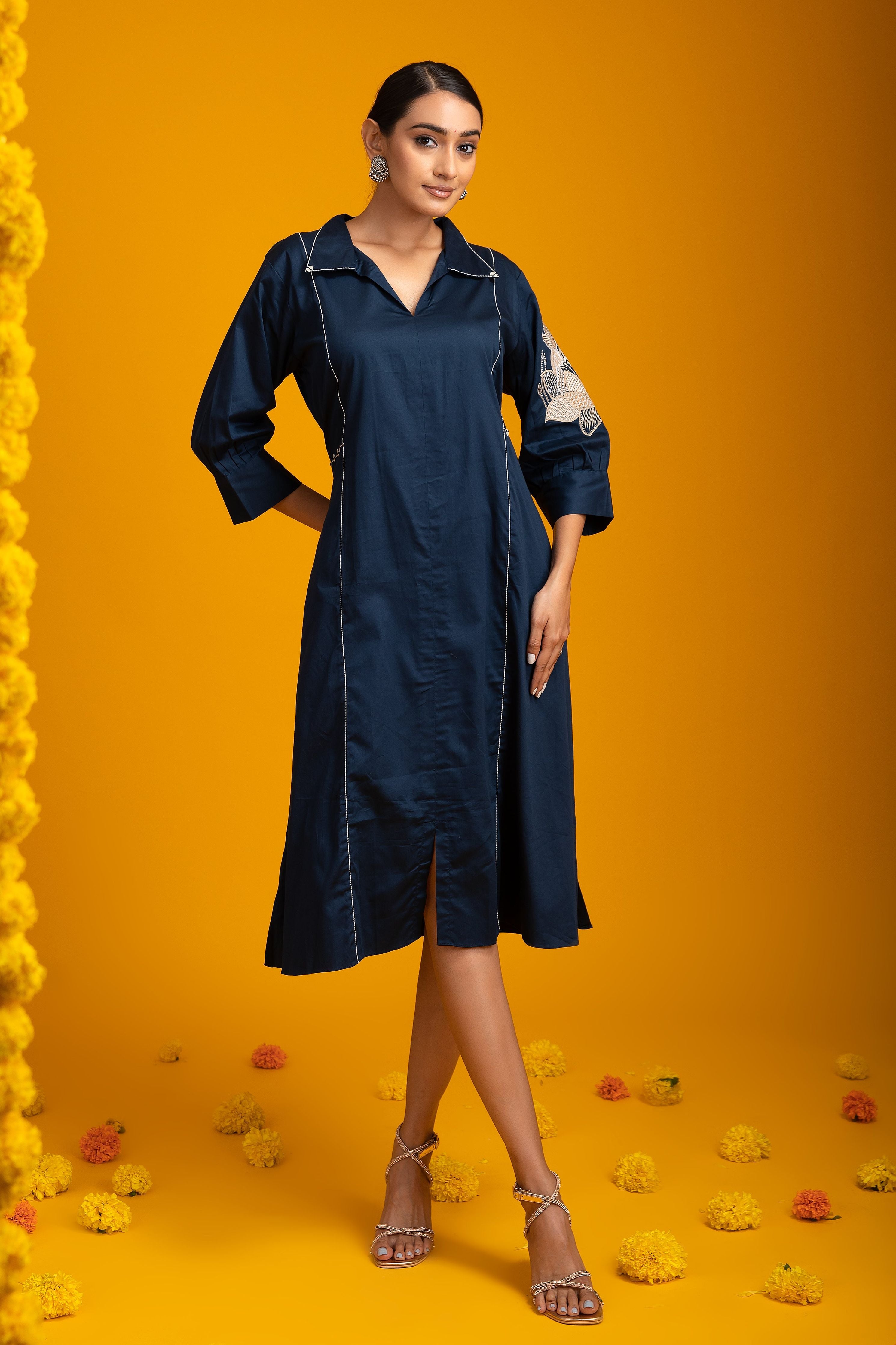 Blue Chanderi Silk Dress - Mokshaa