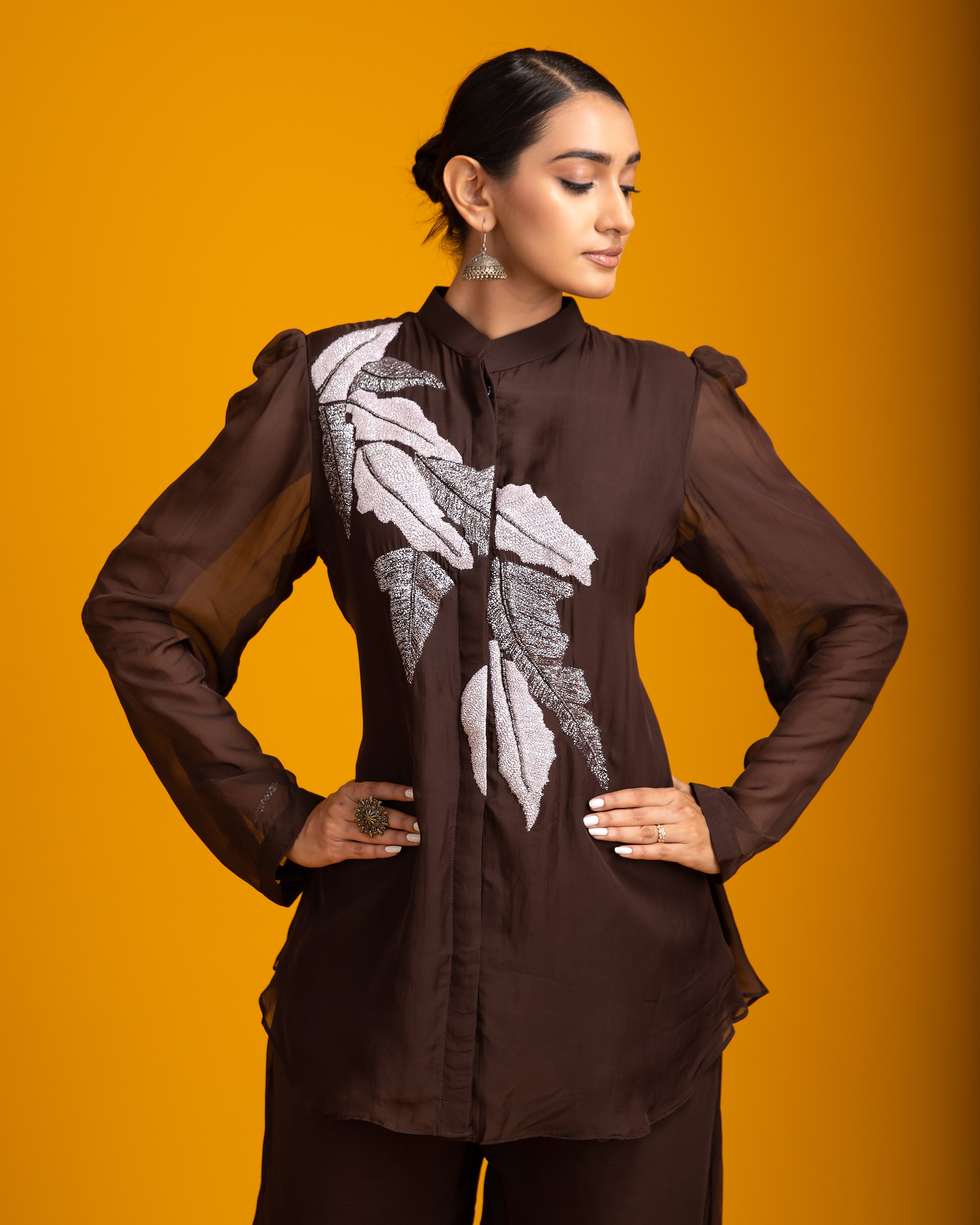 Dark Brown Organza co-ord set - Mokshaa