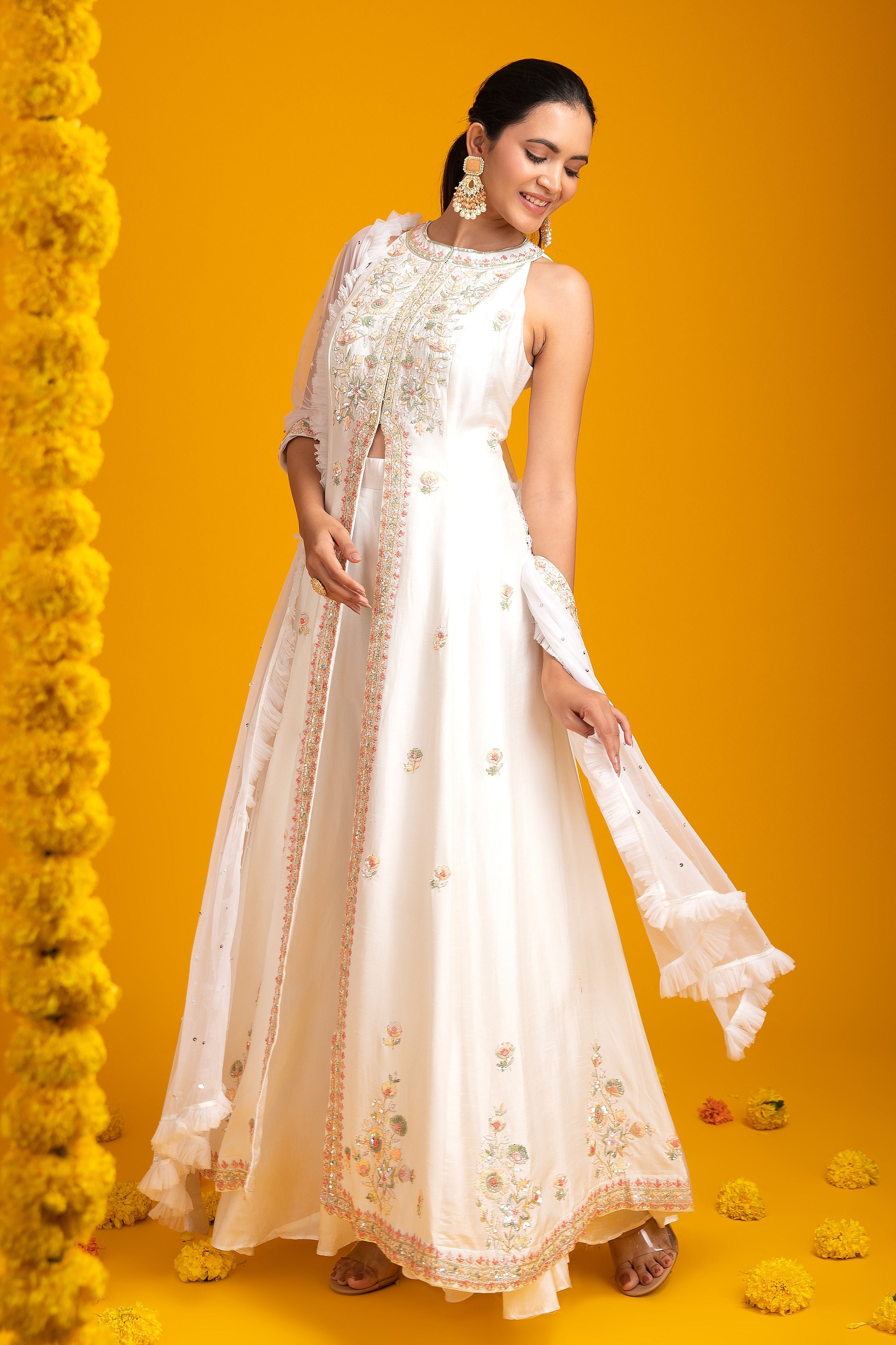 White Silk Indo-Western - Mokshaa