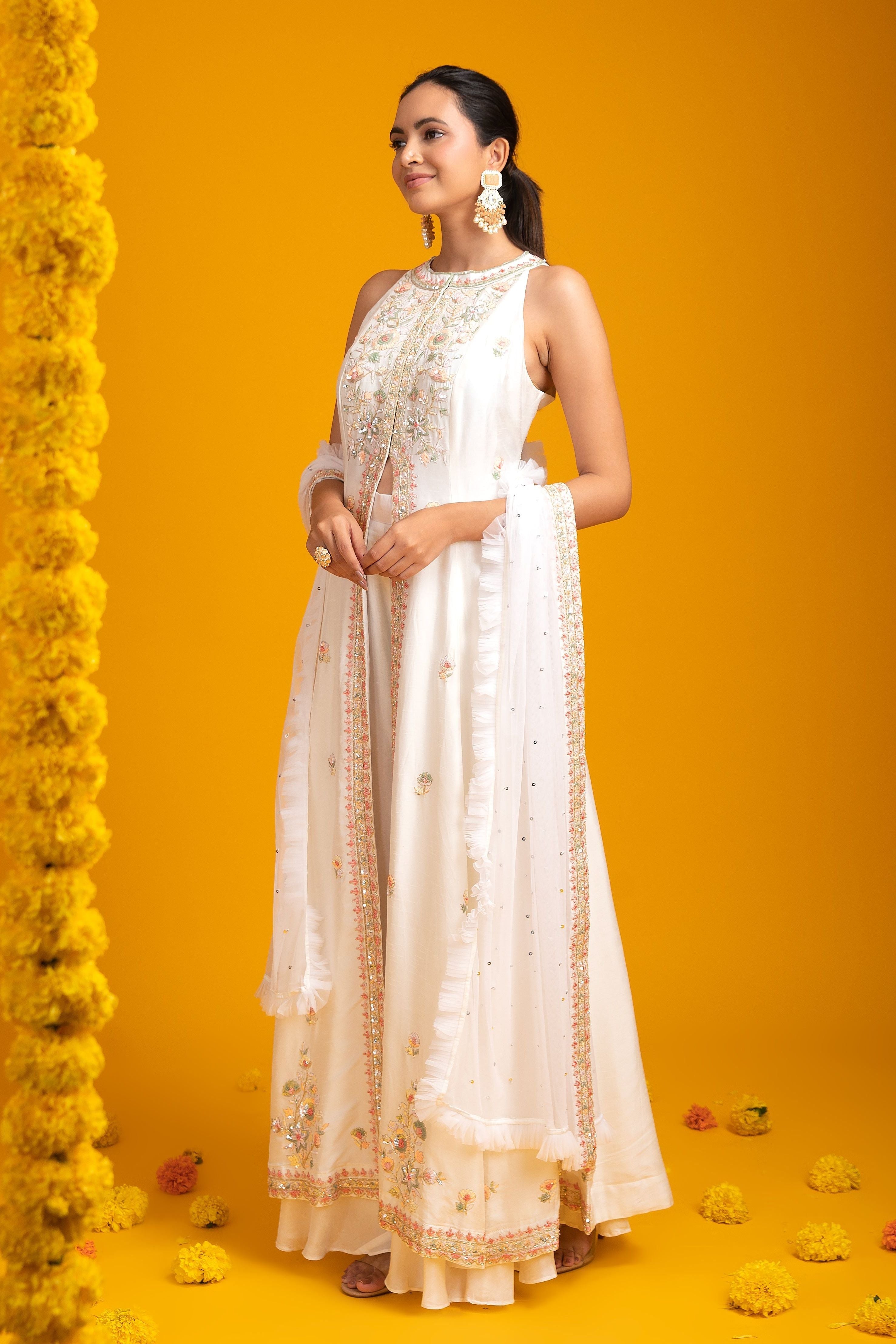 White Silk Indo-Western - Mokshaa