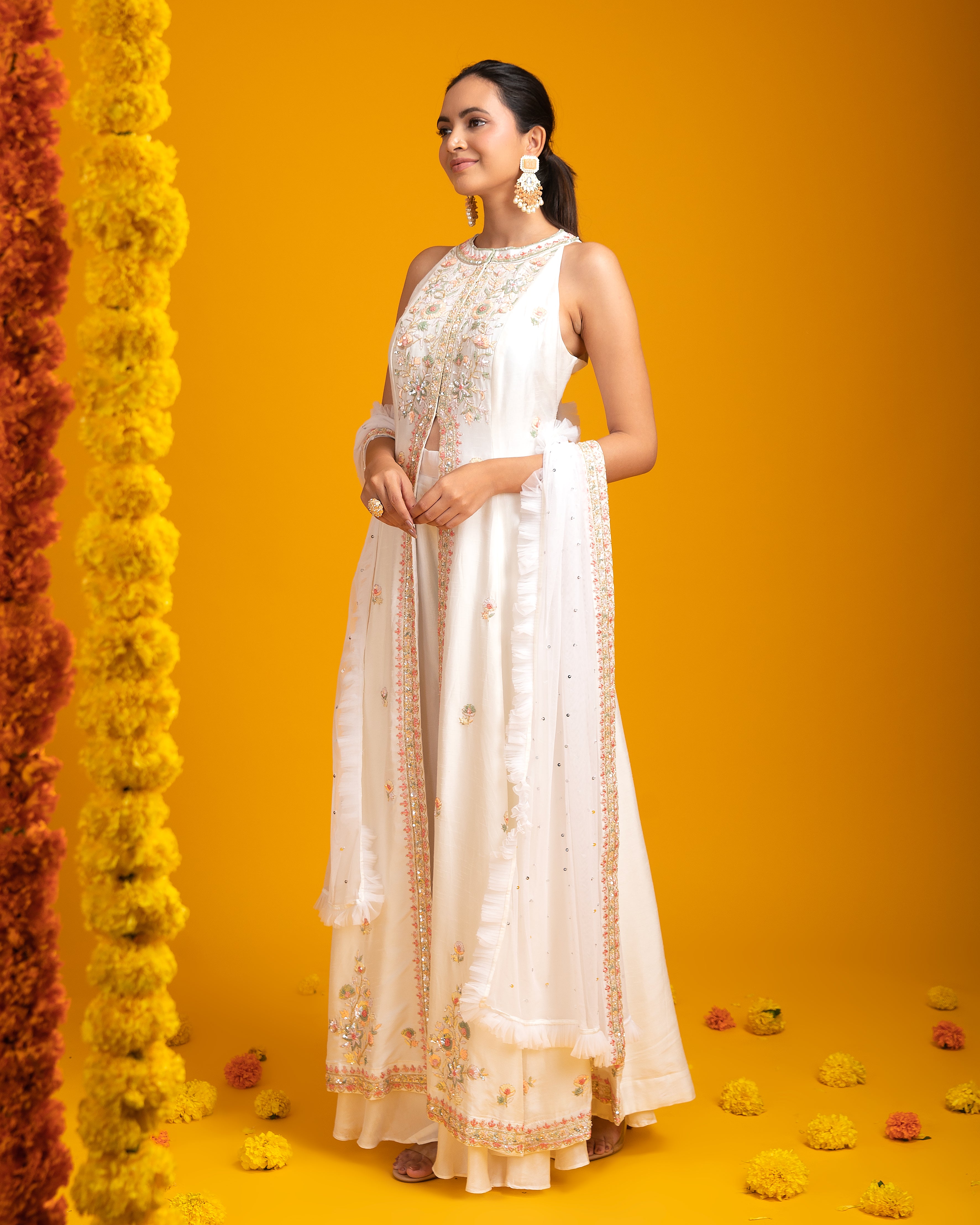 White Silk Indo-Western - Mokshaa