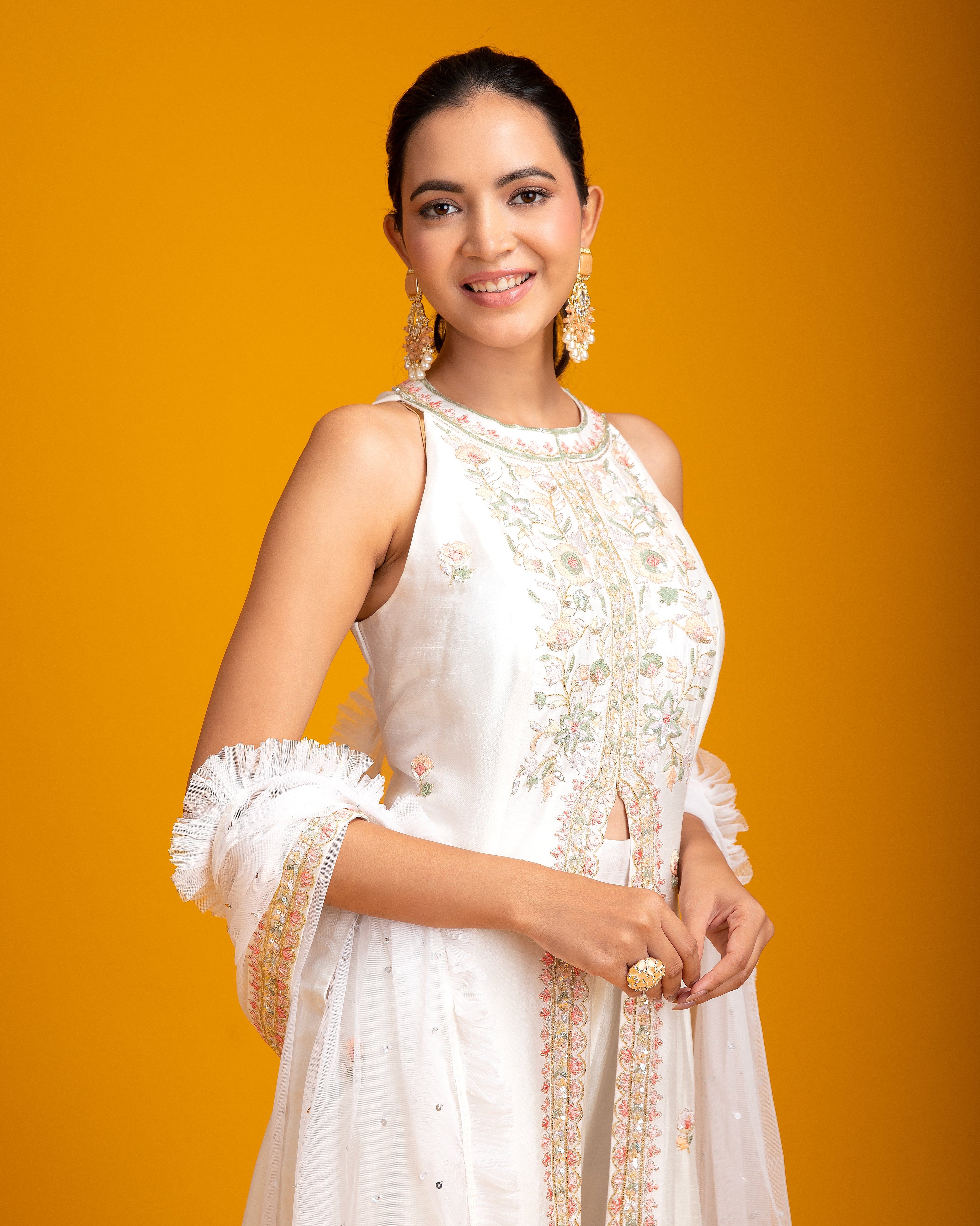 White Silk Indo-Western - Mokshaa