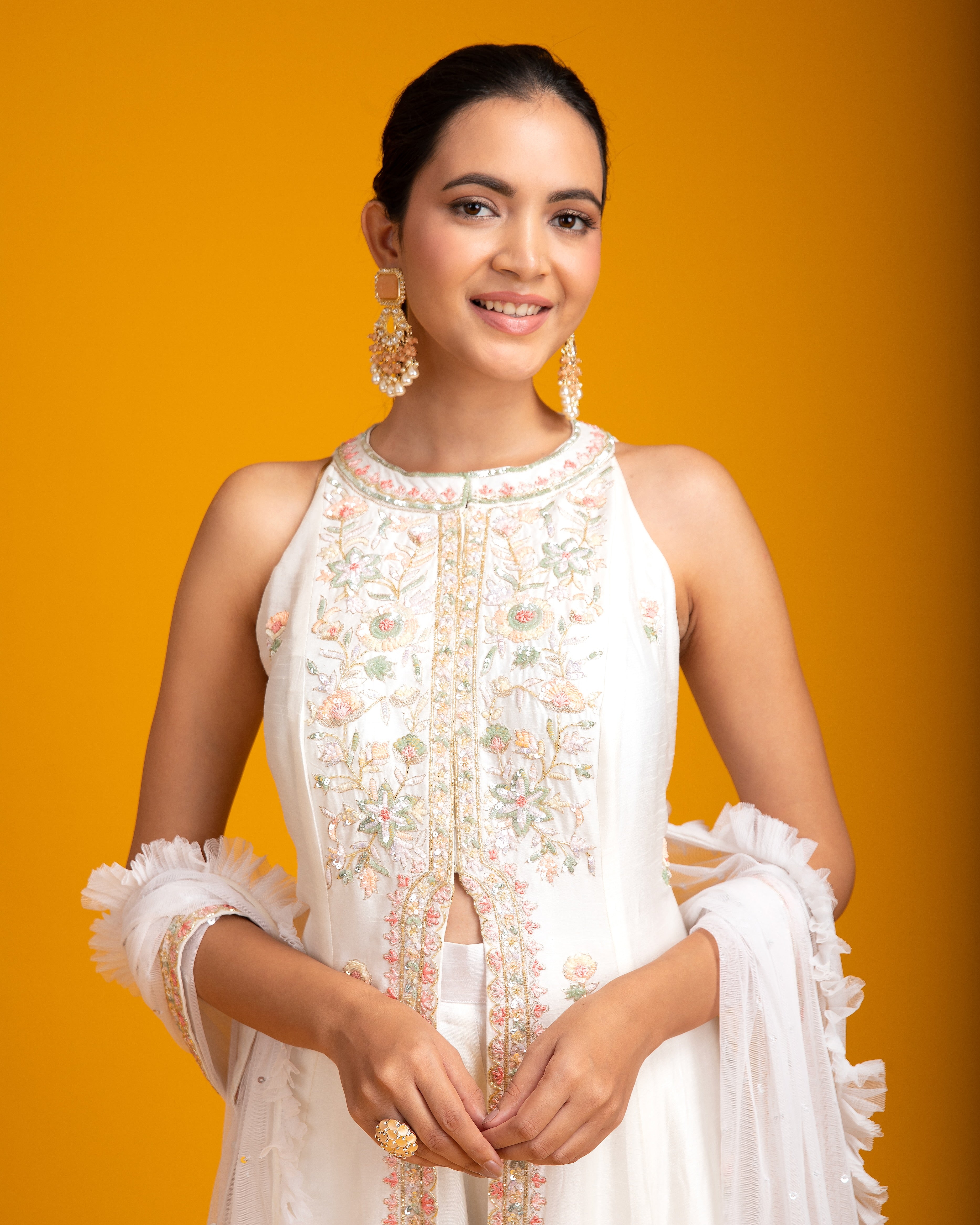 White Silk Indo-Western - Mokshaa