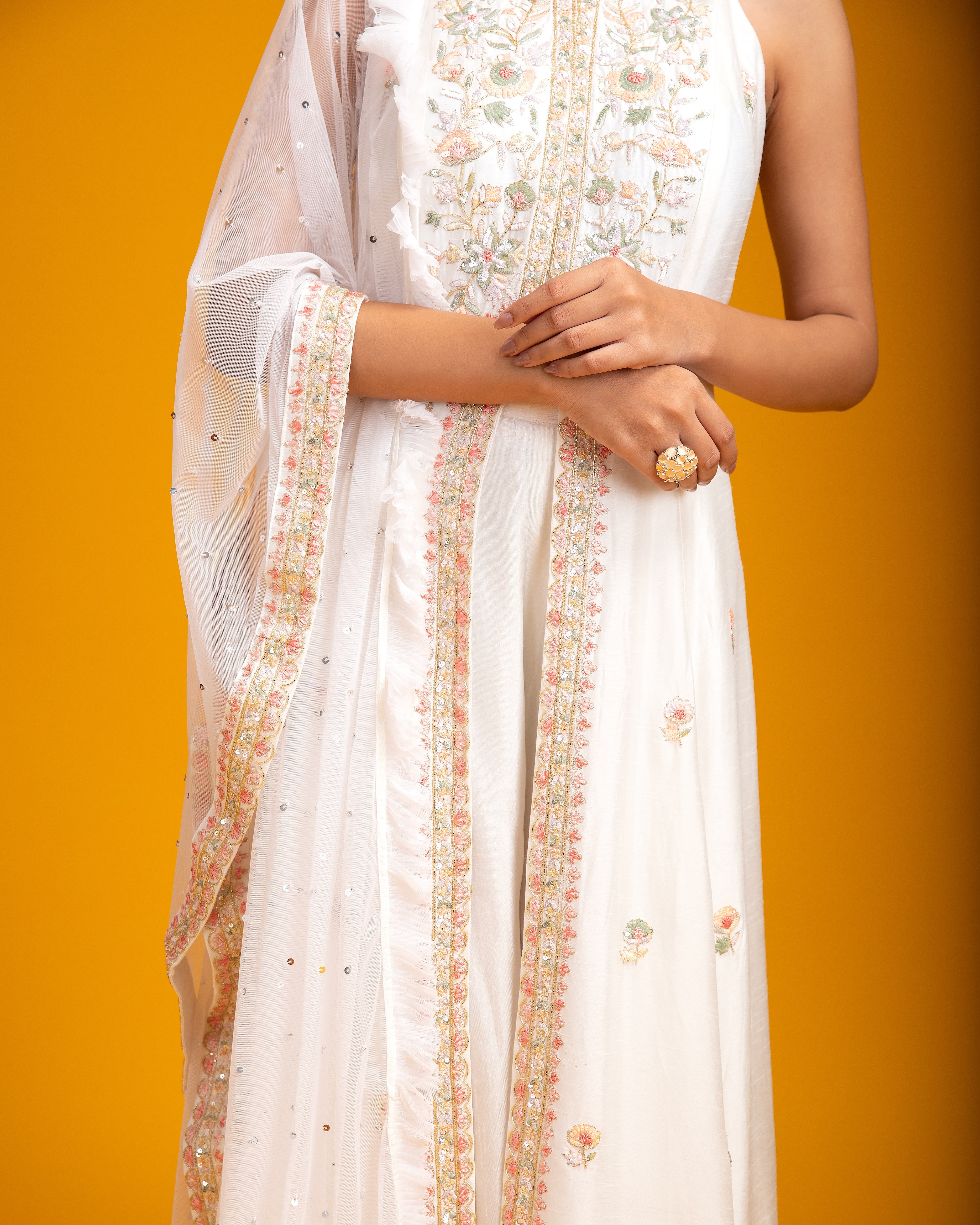 White Silk Indo-Western - Mokshaa