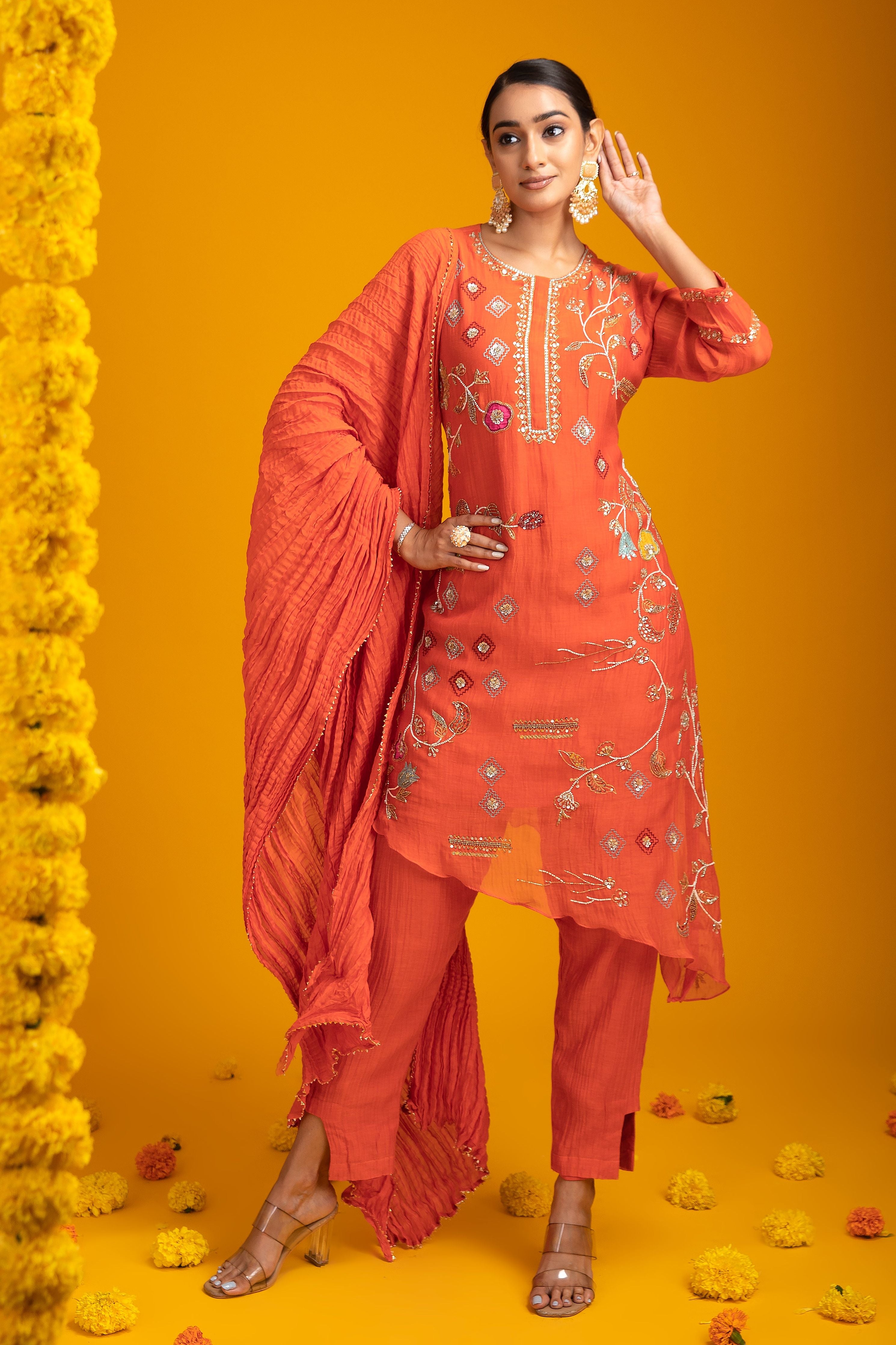 Orange Mul Cotton Set - Mokshaa