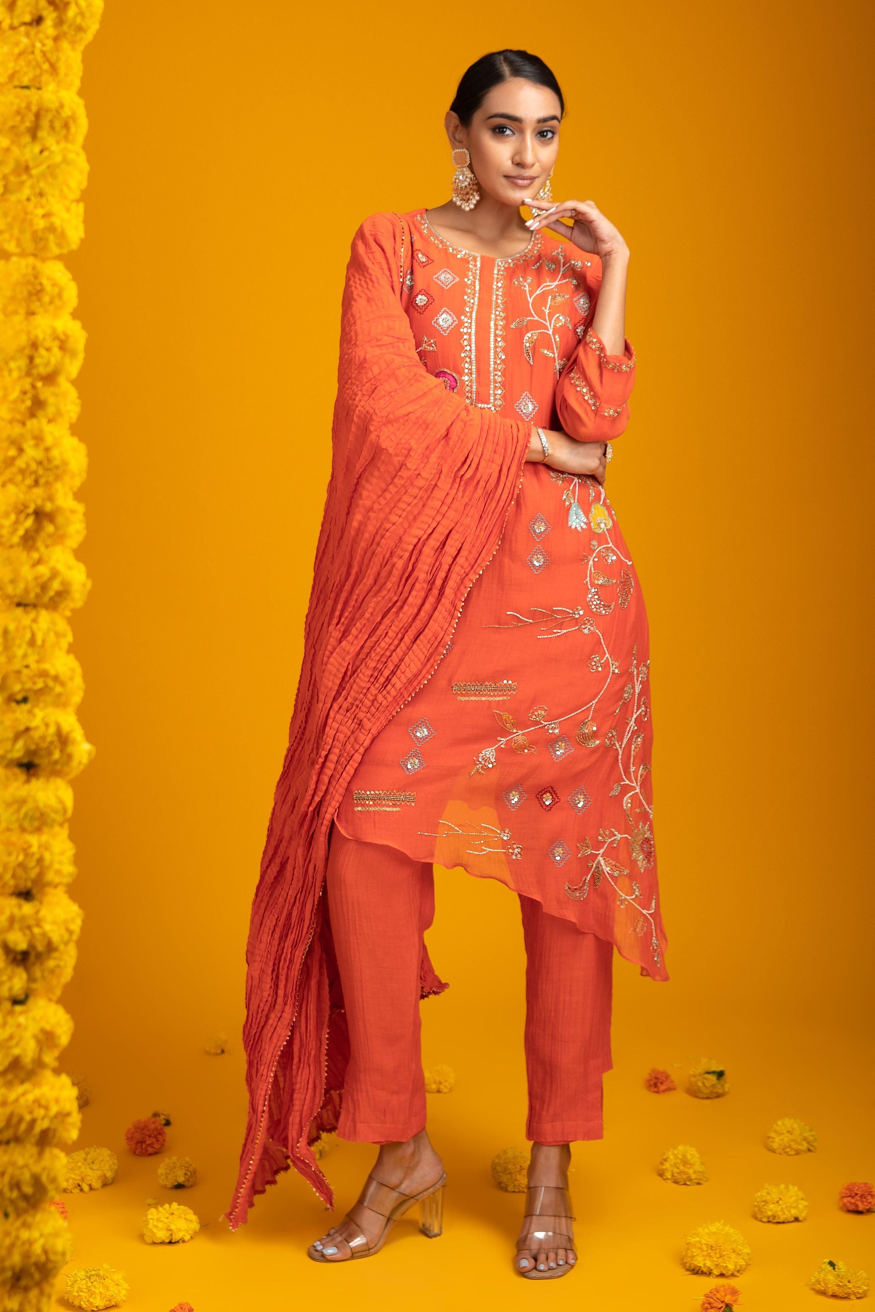 Orange Mul Cotton Set - Mokshaa