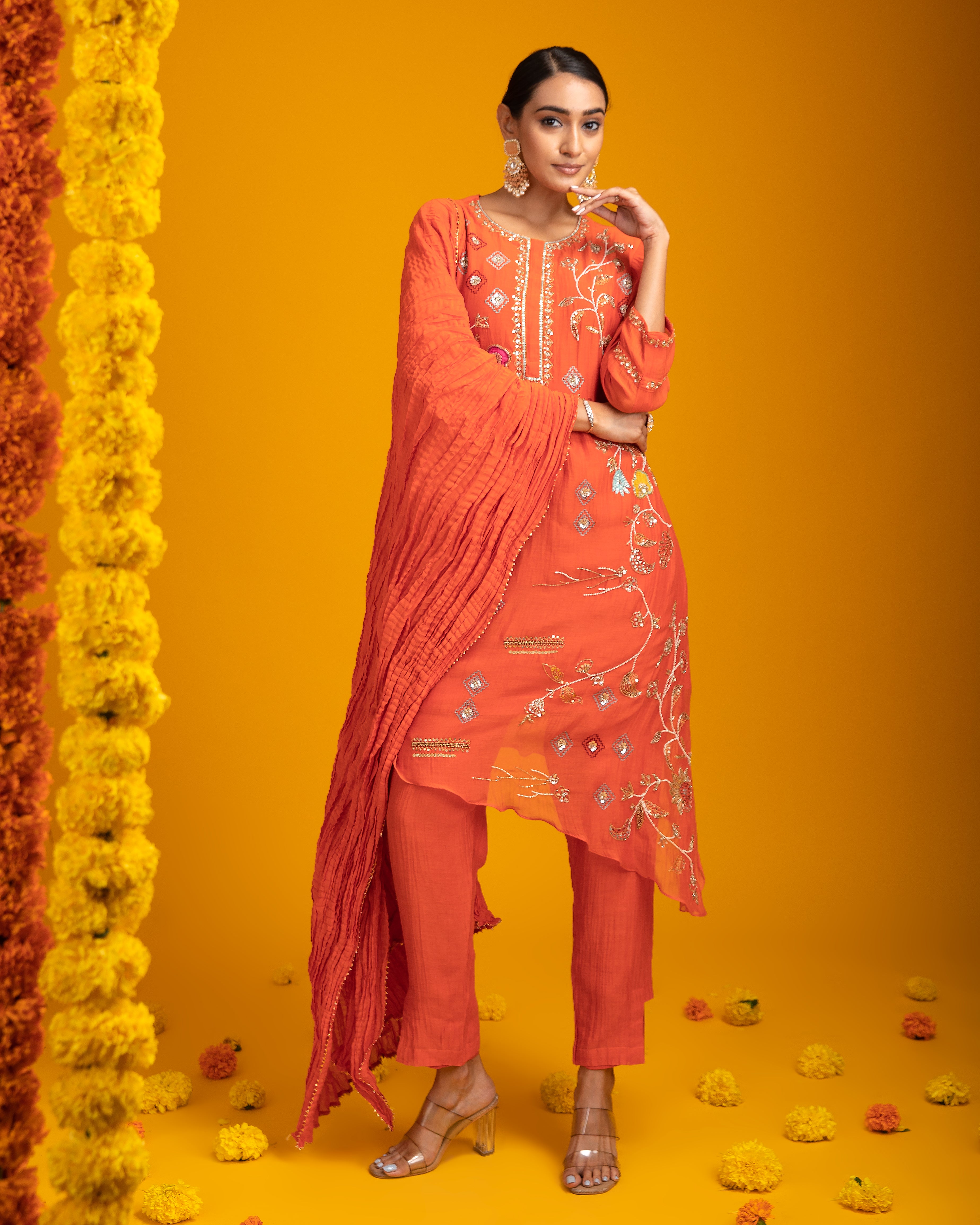 Orange Mul Cotton Set - Mokshaa