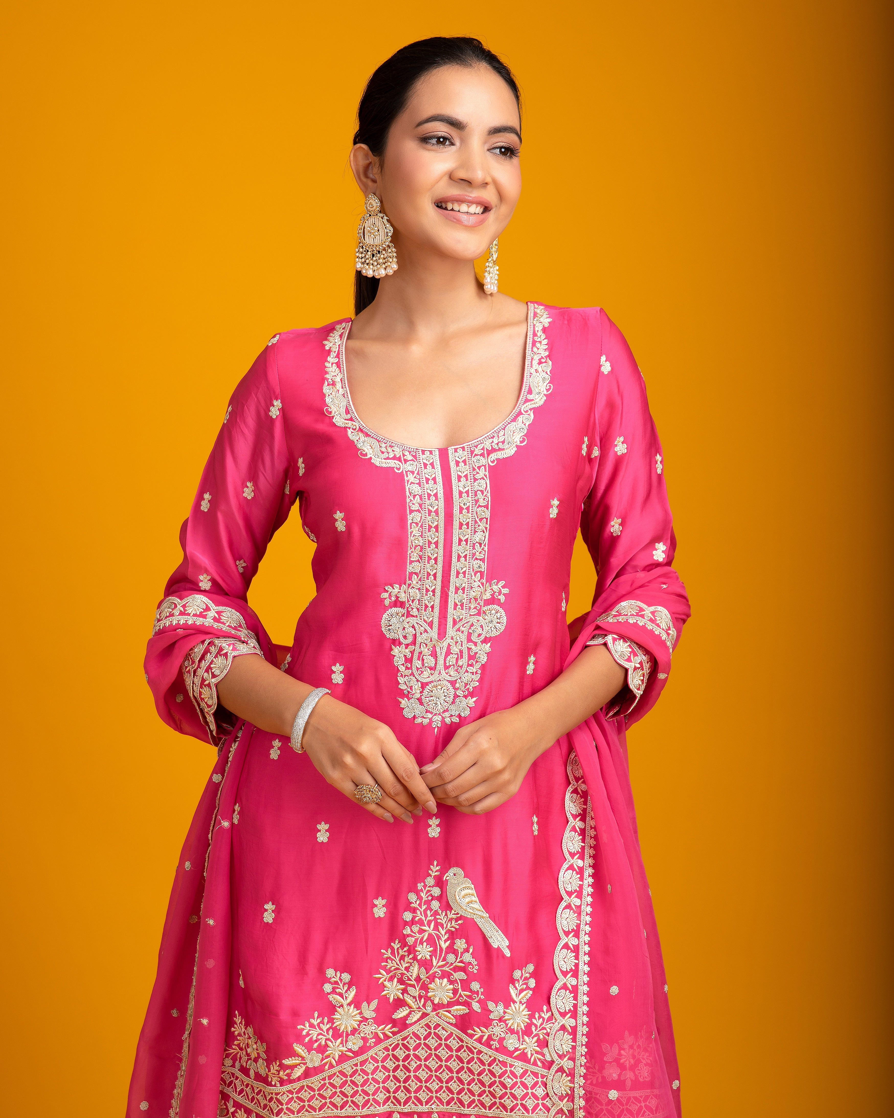 Fuchsia Pink Organza Sharara - Mokshaa