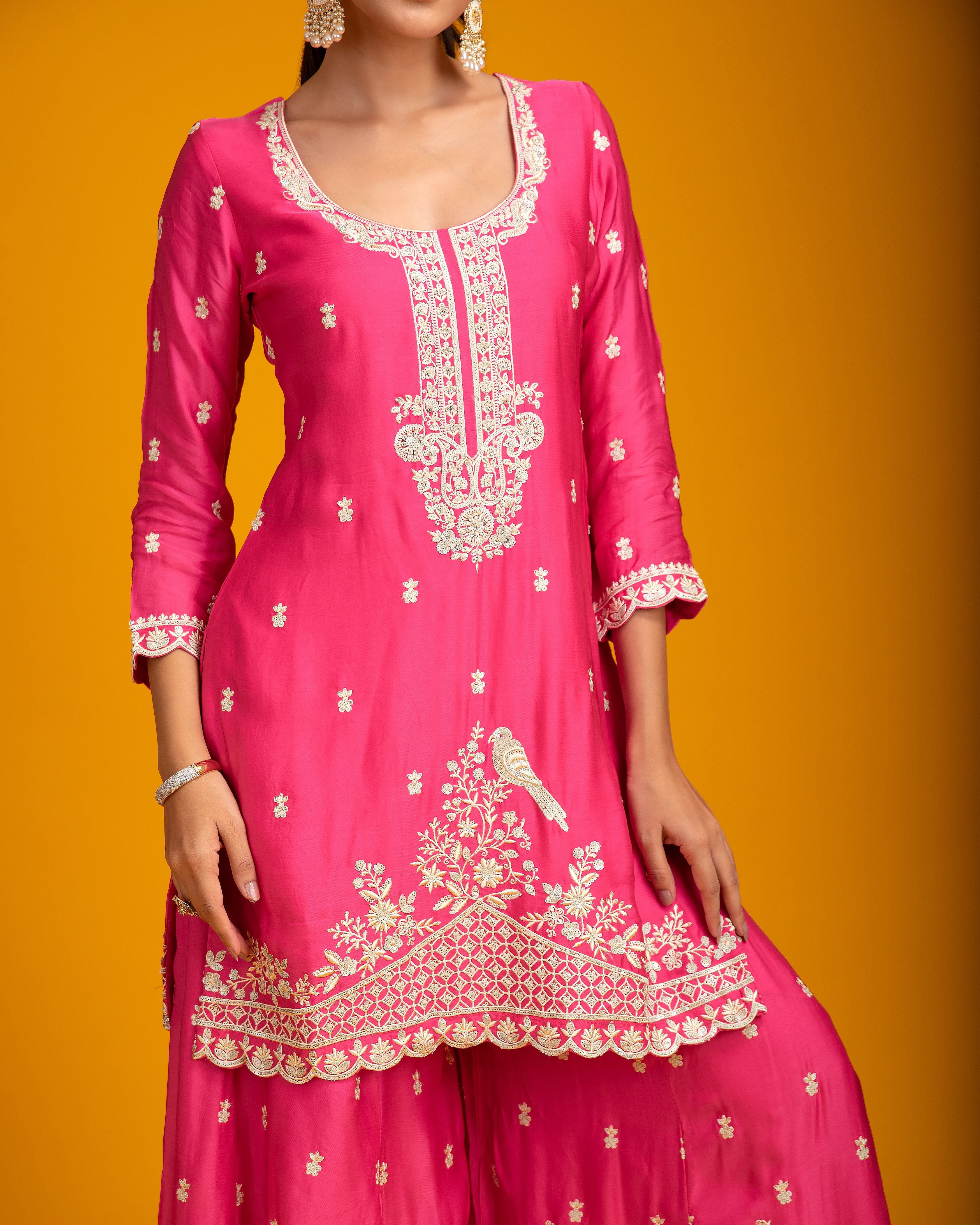 Fuchsia Pink Organza Sharara - Mokshaa