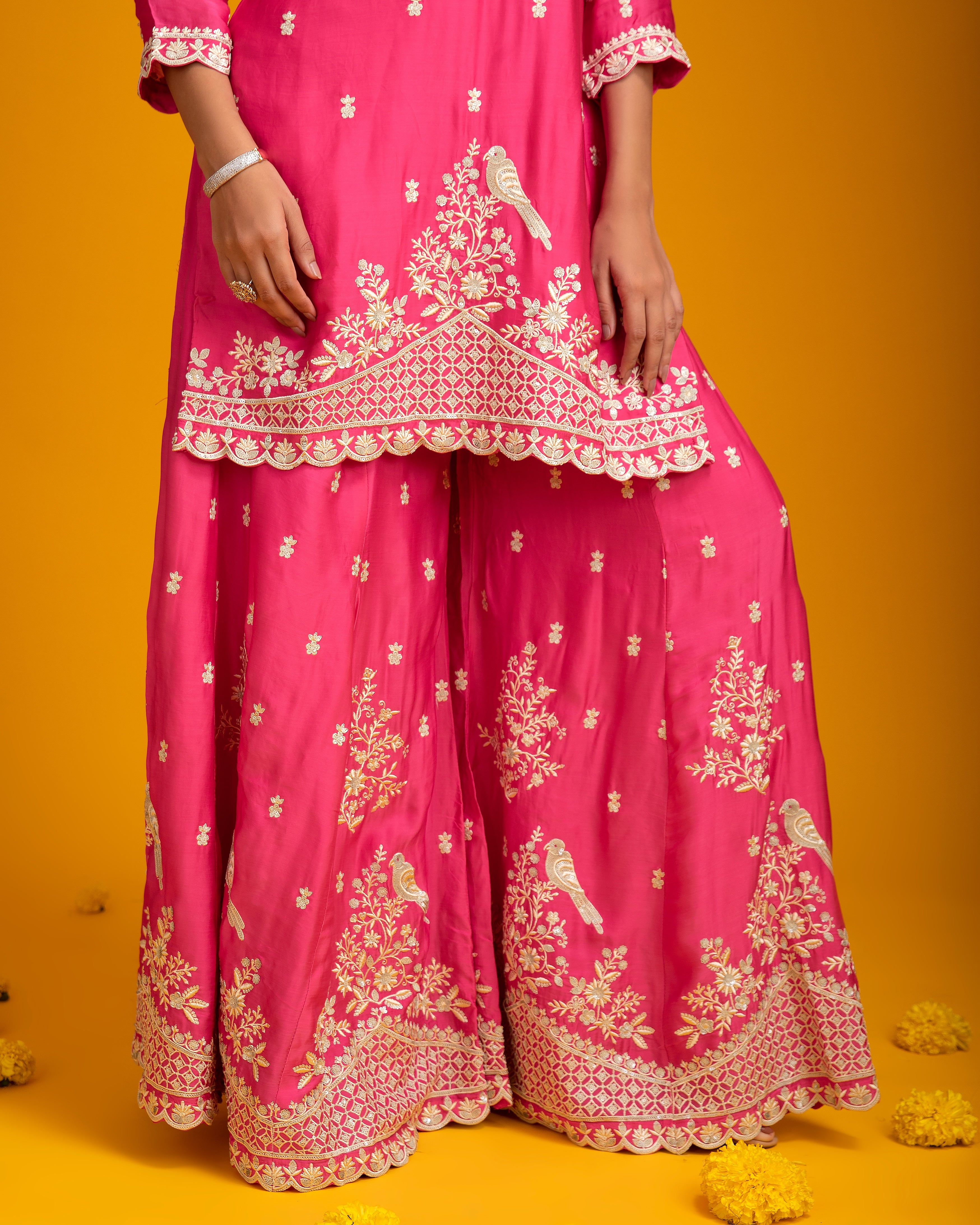 Fuchsia Pink Organza Sharara - Mokshaa