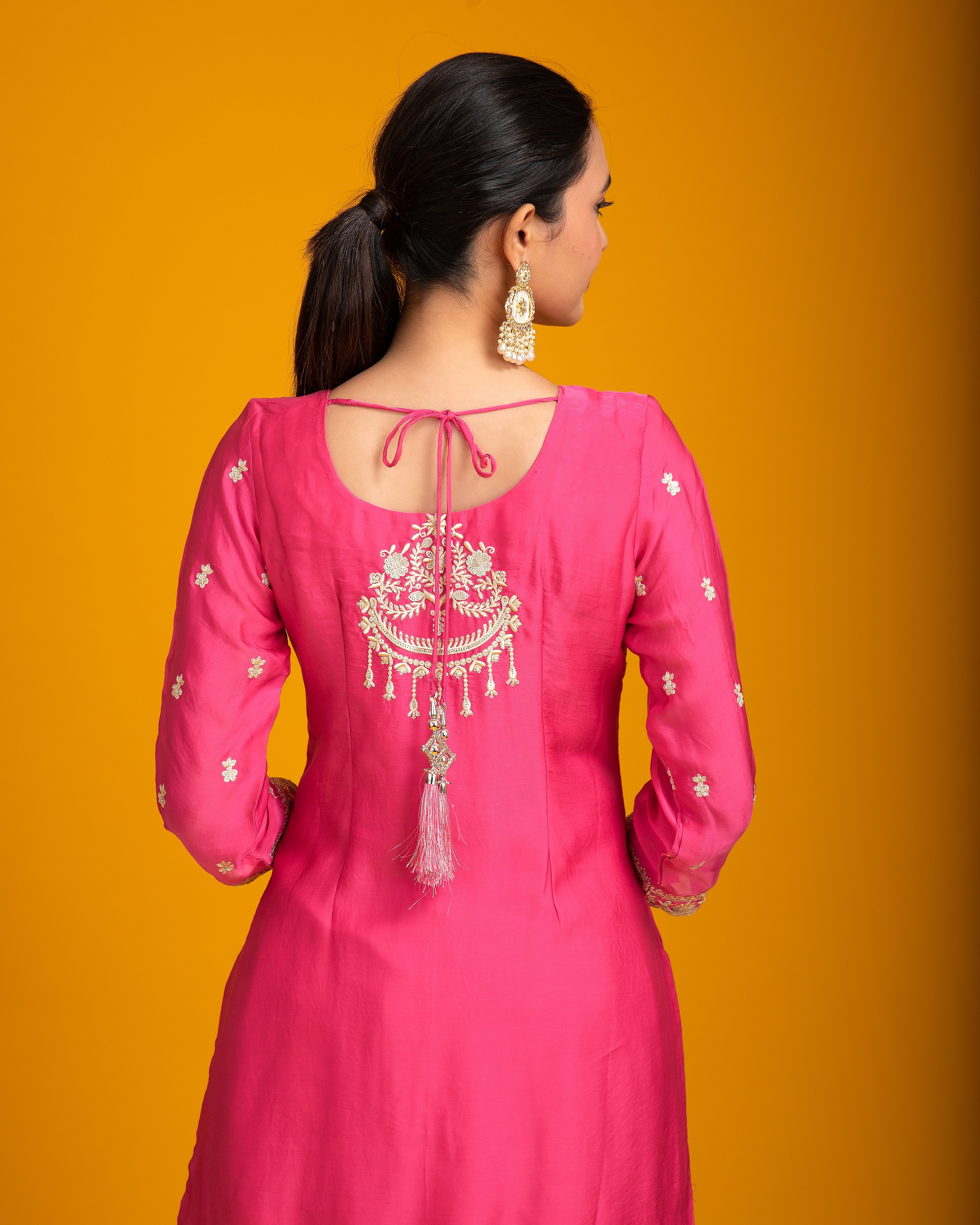 Fuchsia Pink Organza Sharara - Mokshaa