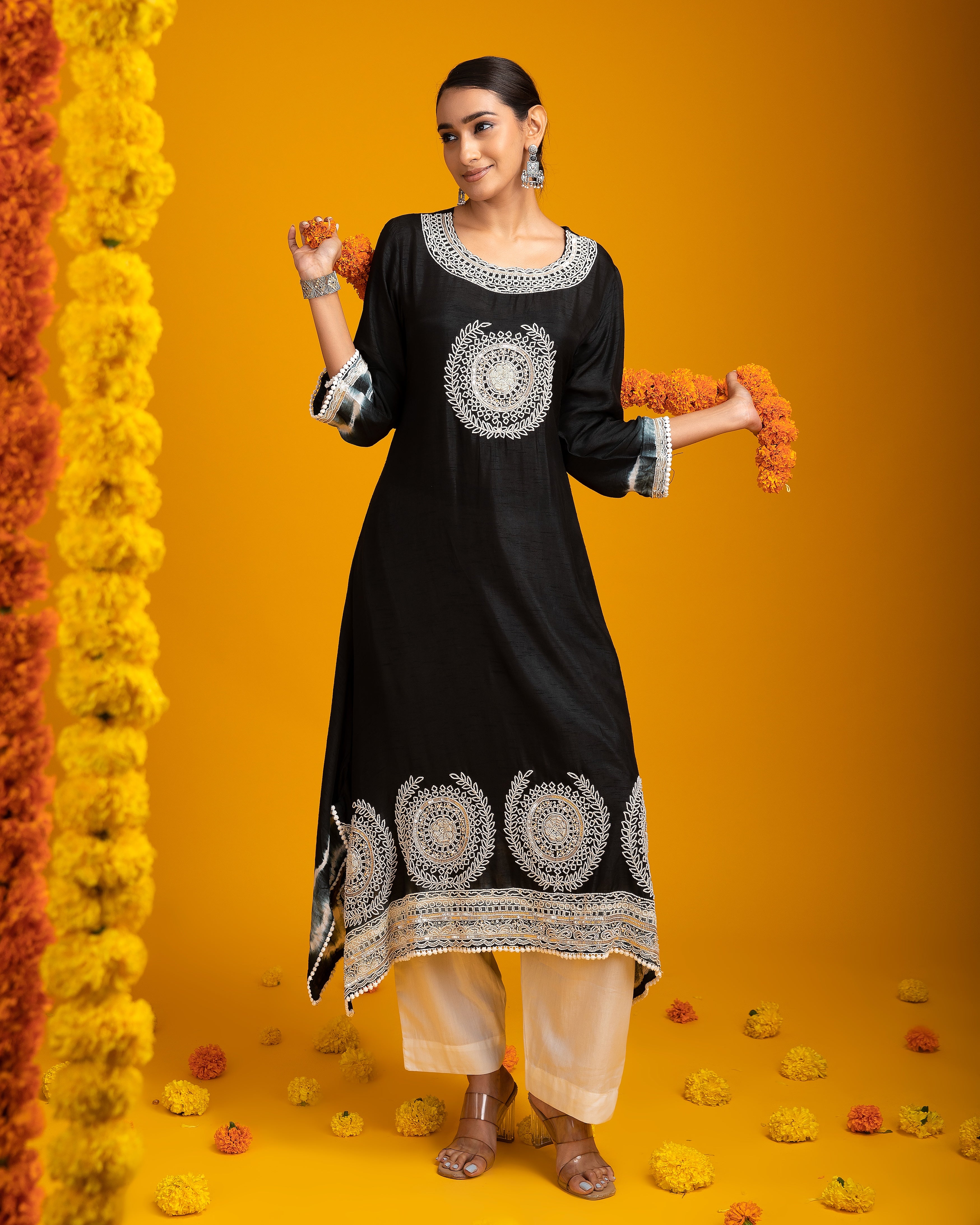 Black Silk Kurta set - Mokshaa