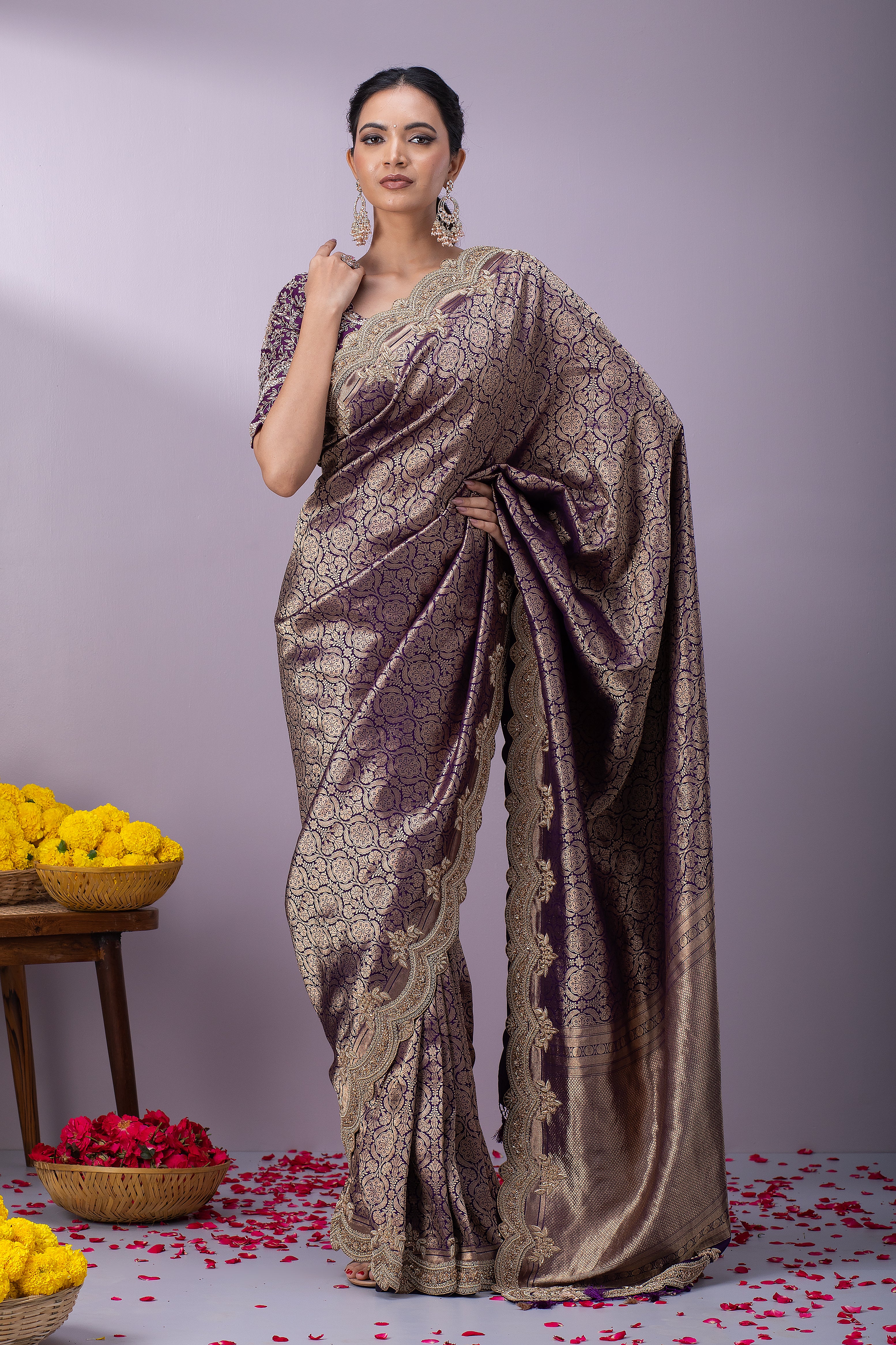 Deep Purple Kanchipuram Silk Saree - Mokshaa