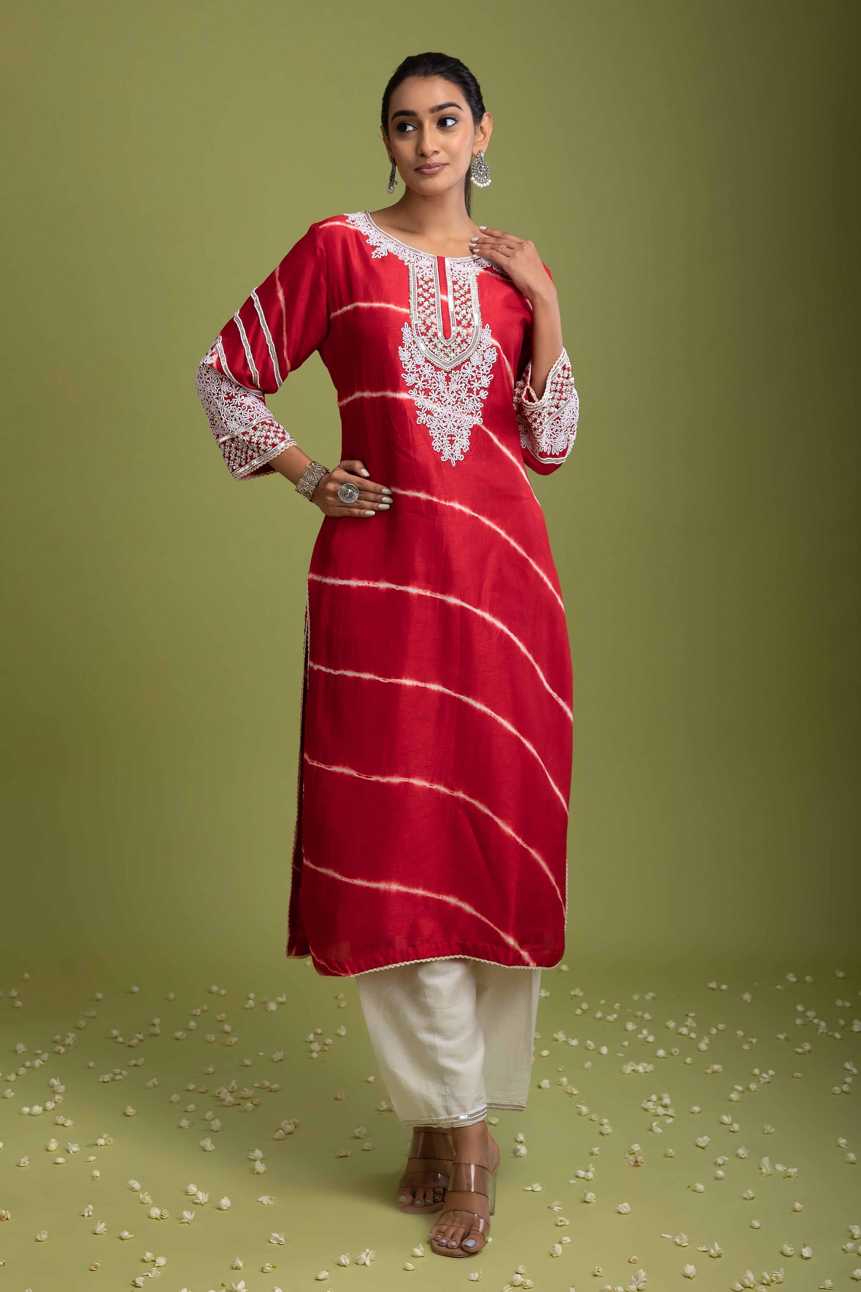 Red Tie-Dye kurti set - Mokshaa