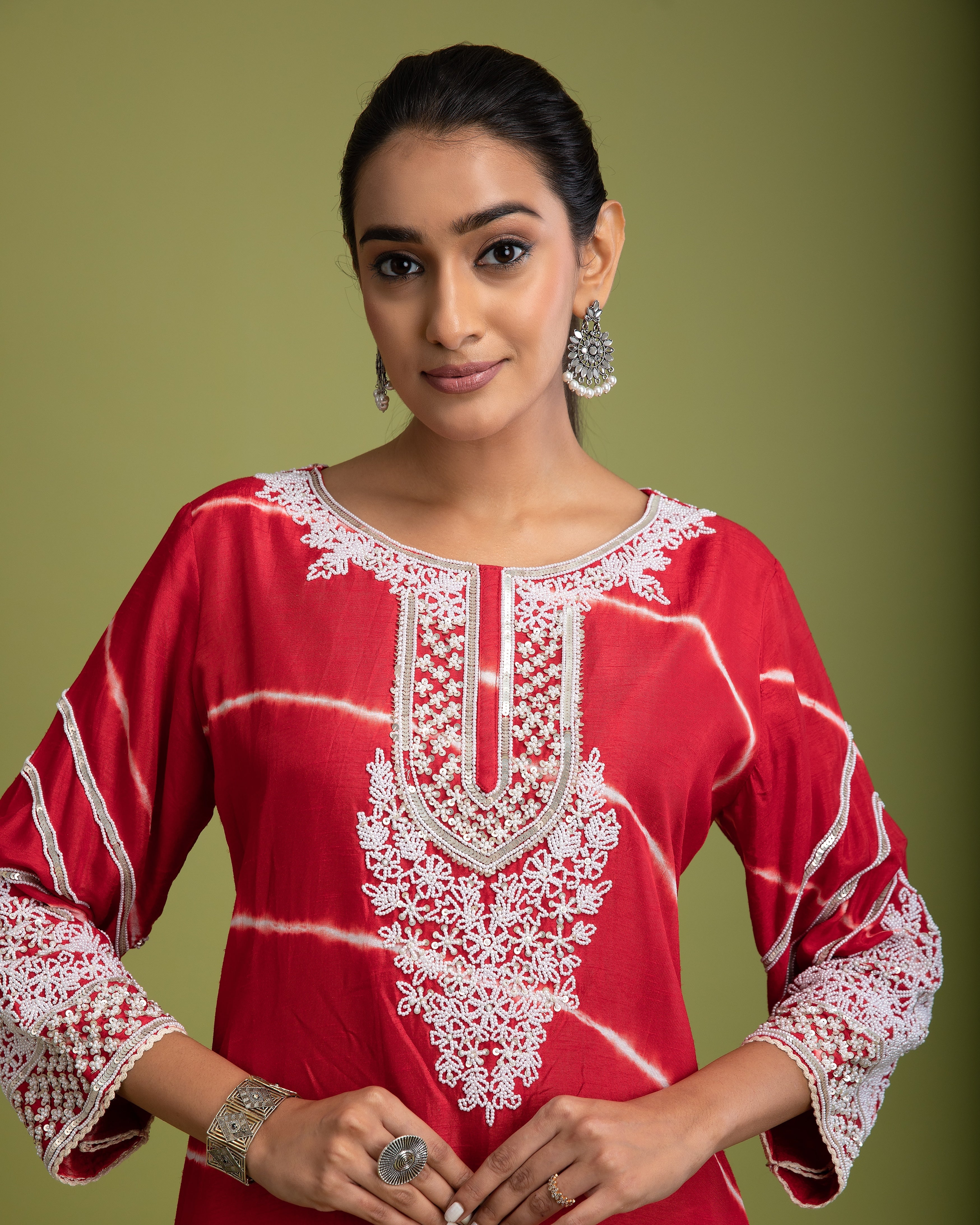 Red Tie-Dye kurti set - Mokshaa