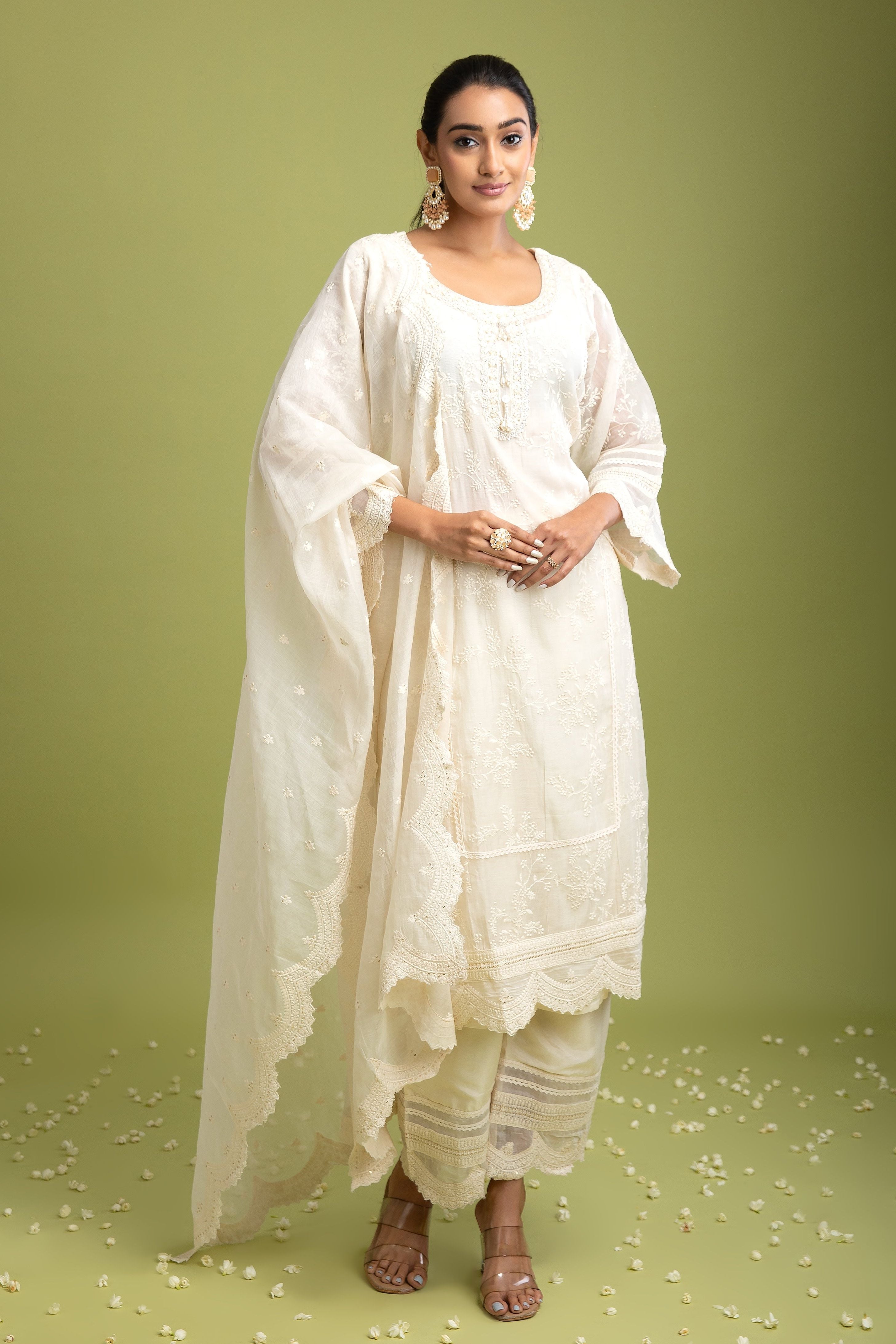 White Chanderi cotton salwar set - Mokshaa