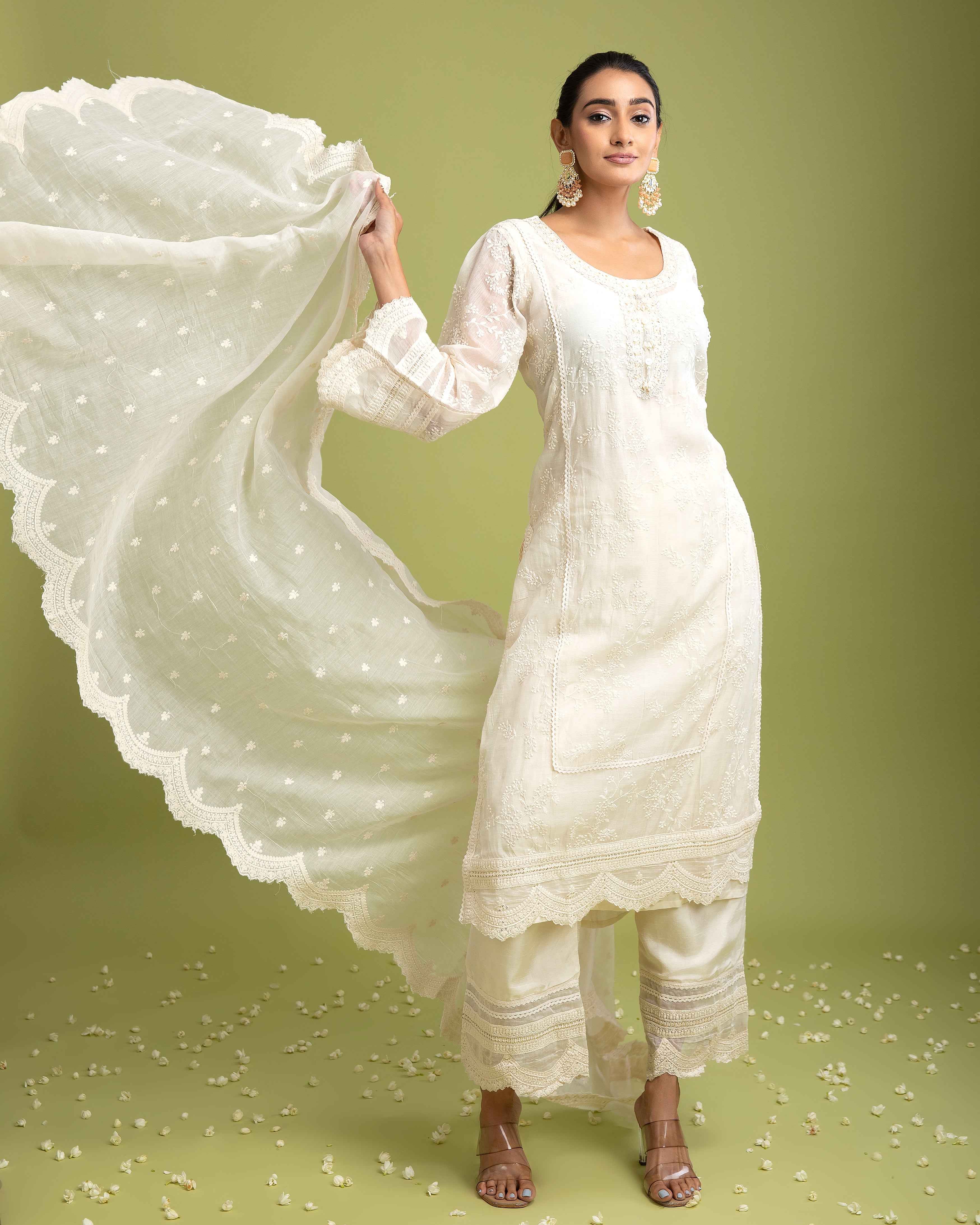 White Chanderi cotton salwar set - Mokshaa