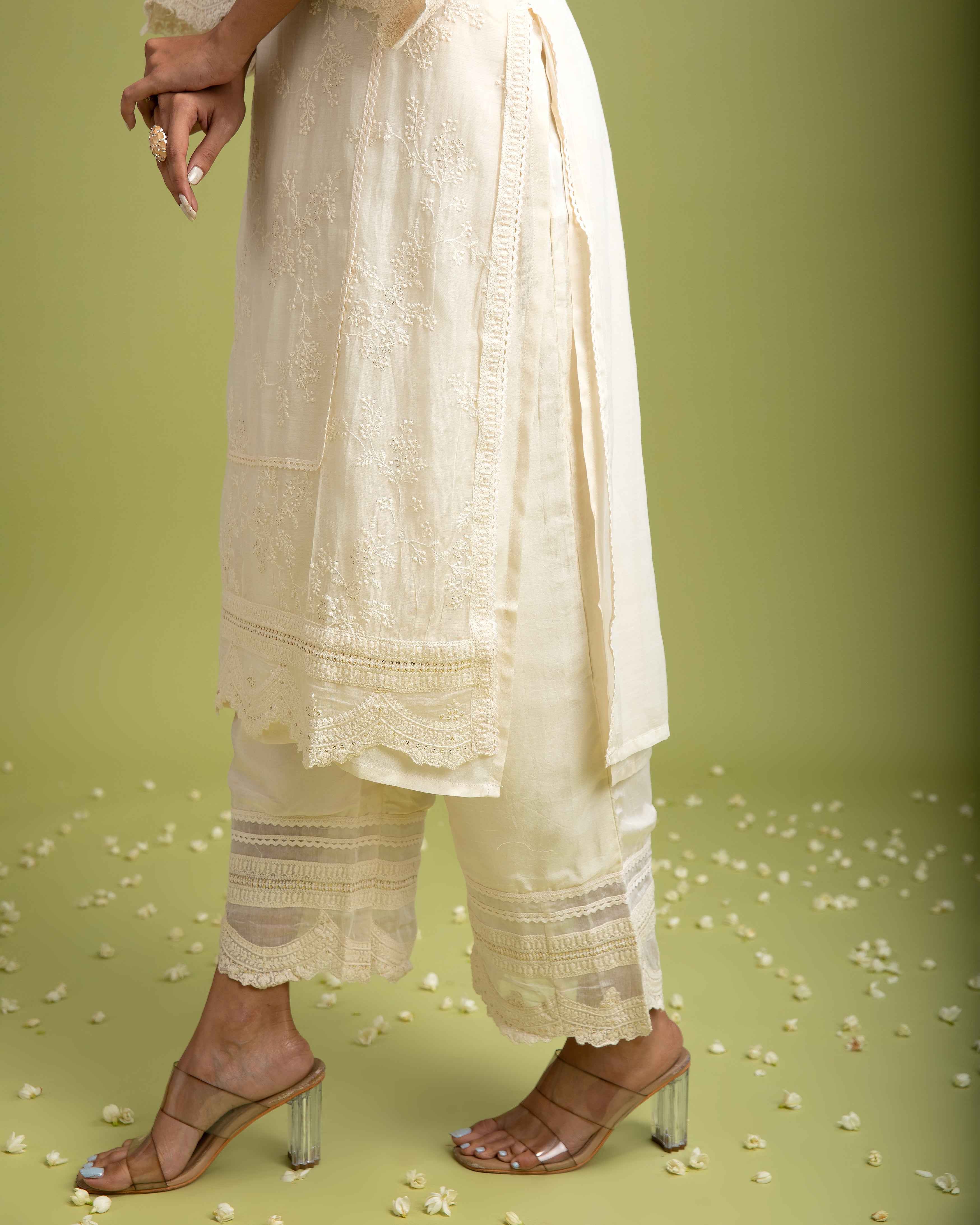 White Chanderi cotton salwar set - Mokshaa