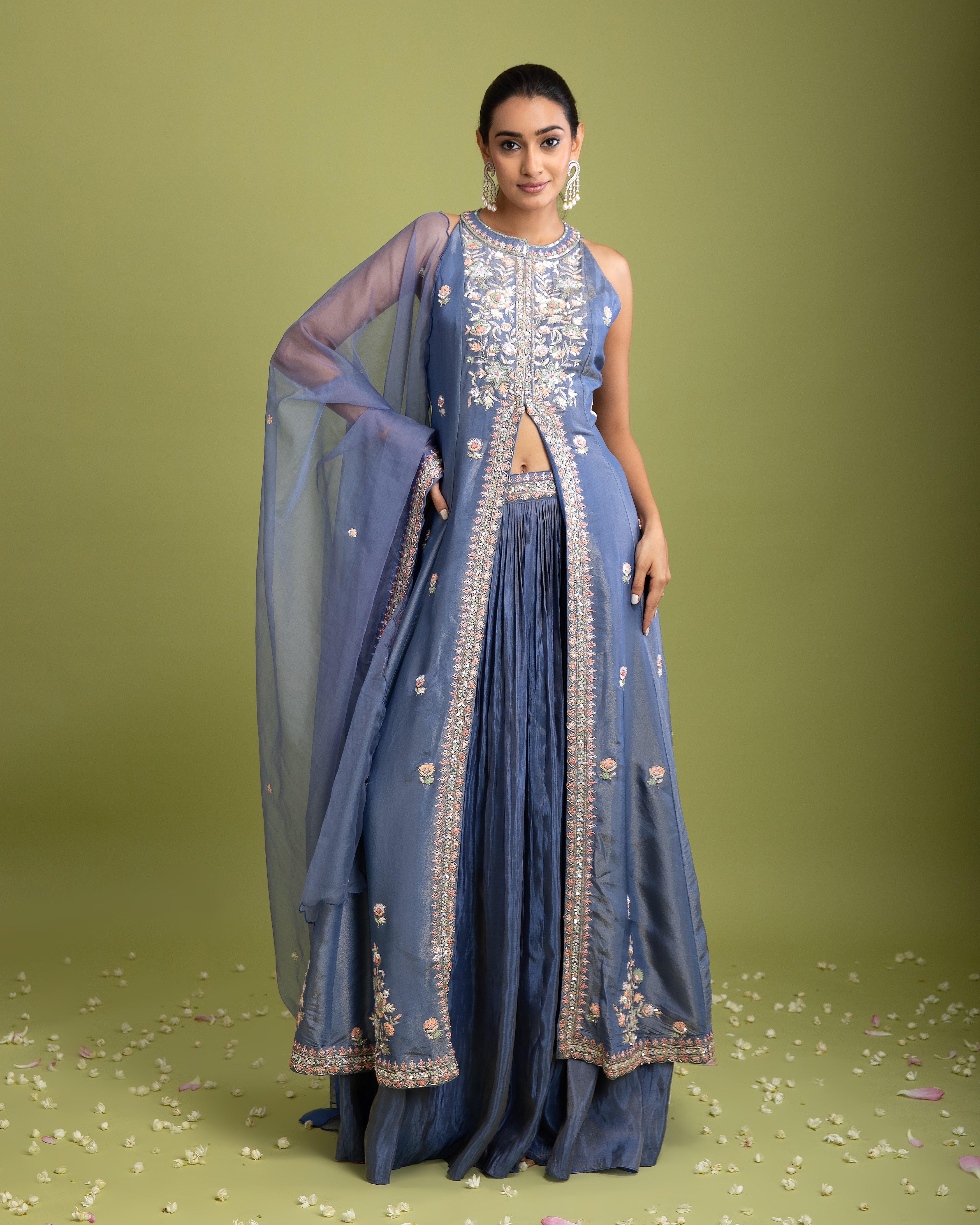 Blue Tissue Silk Indo-western - Mokshaa