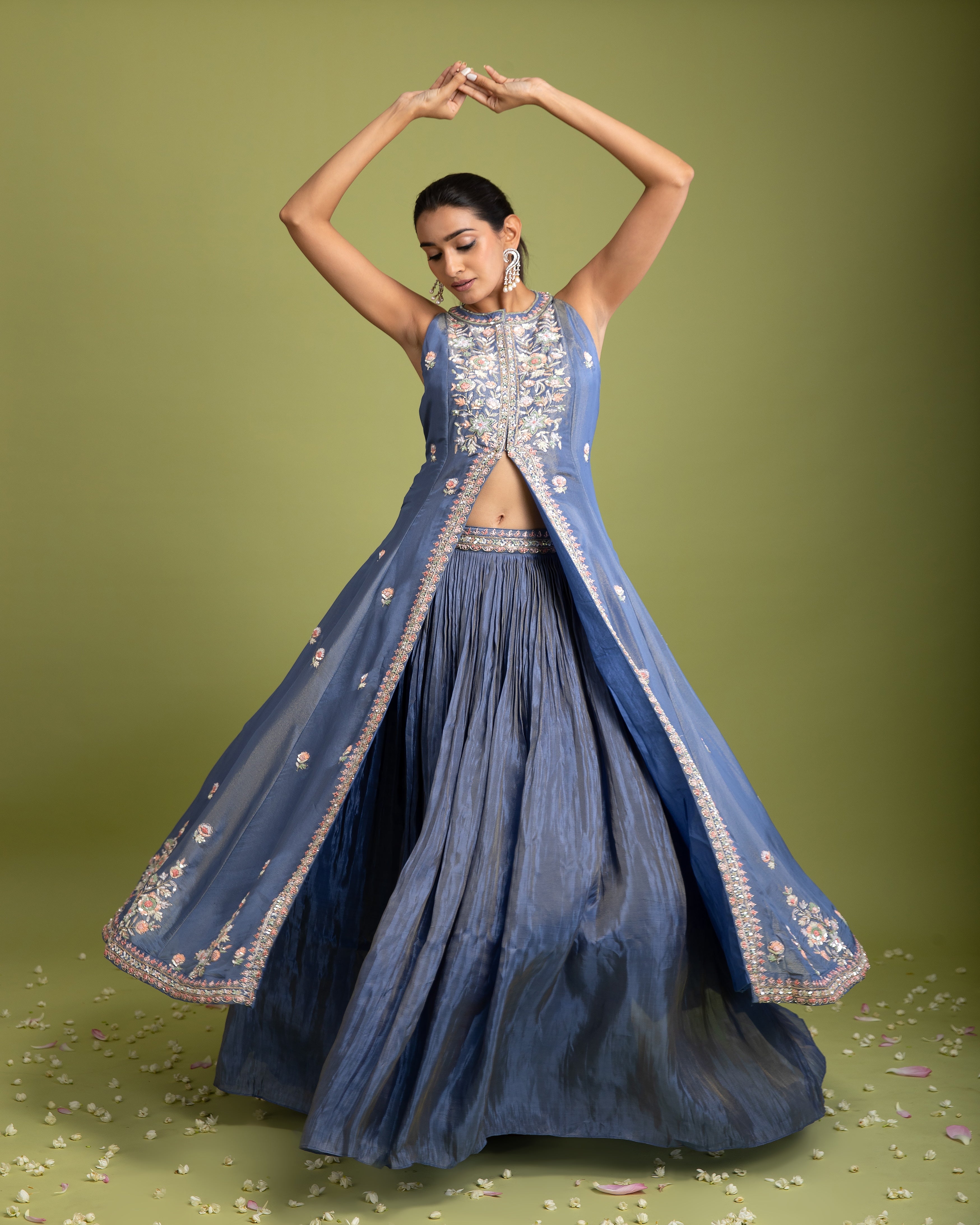 Blue Tissue Silk Indo-western - Mokshaa