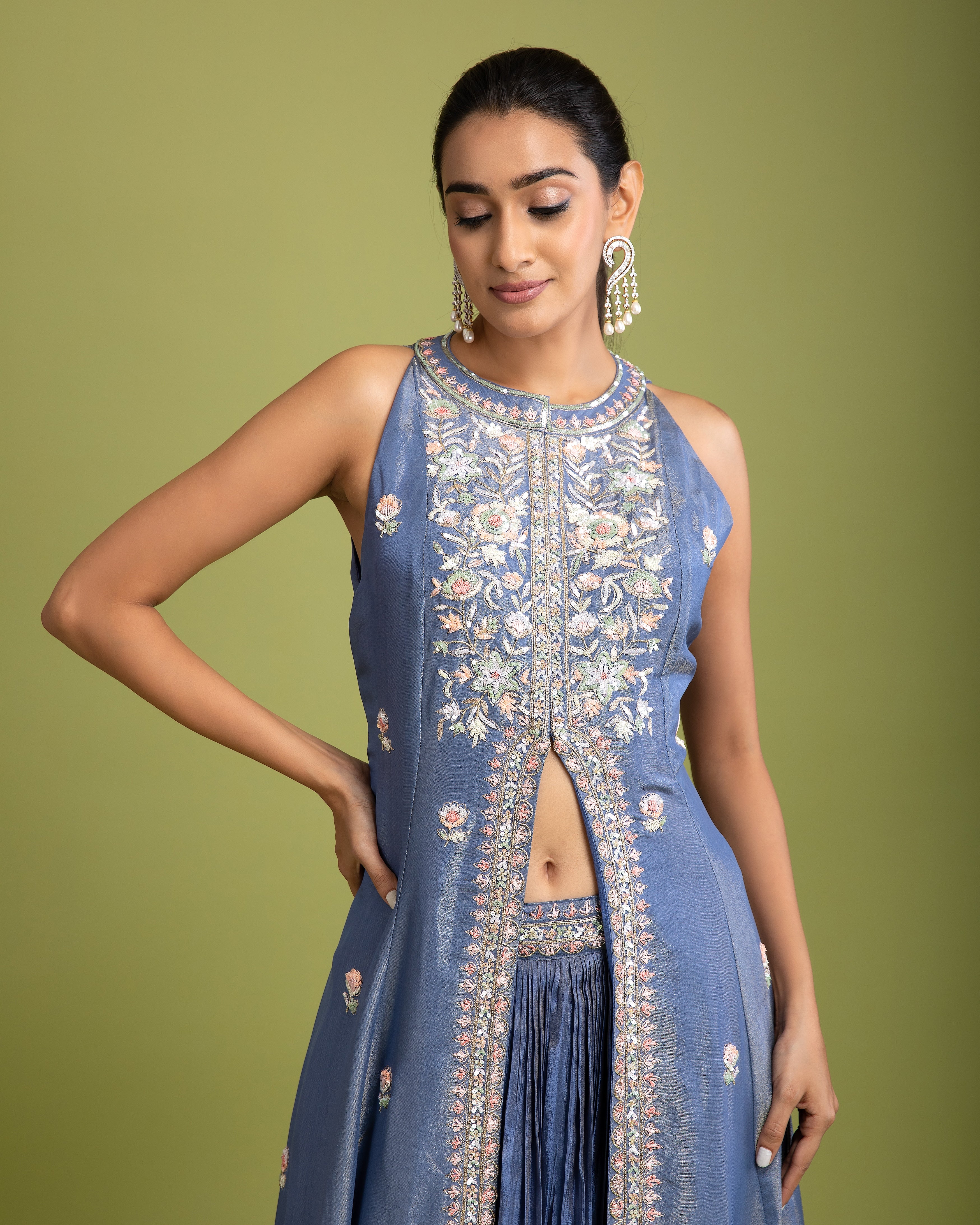 Blue Tissue Silk Indo-western - Mokshaa