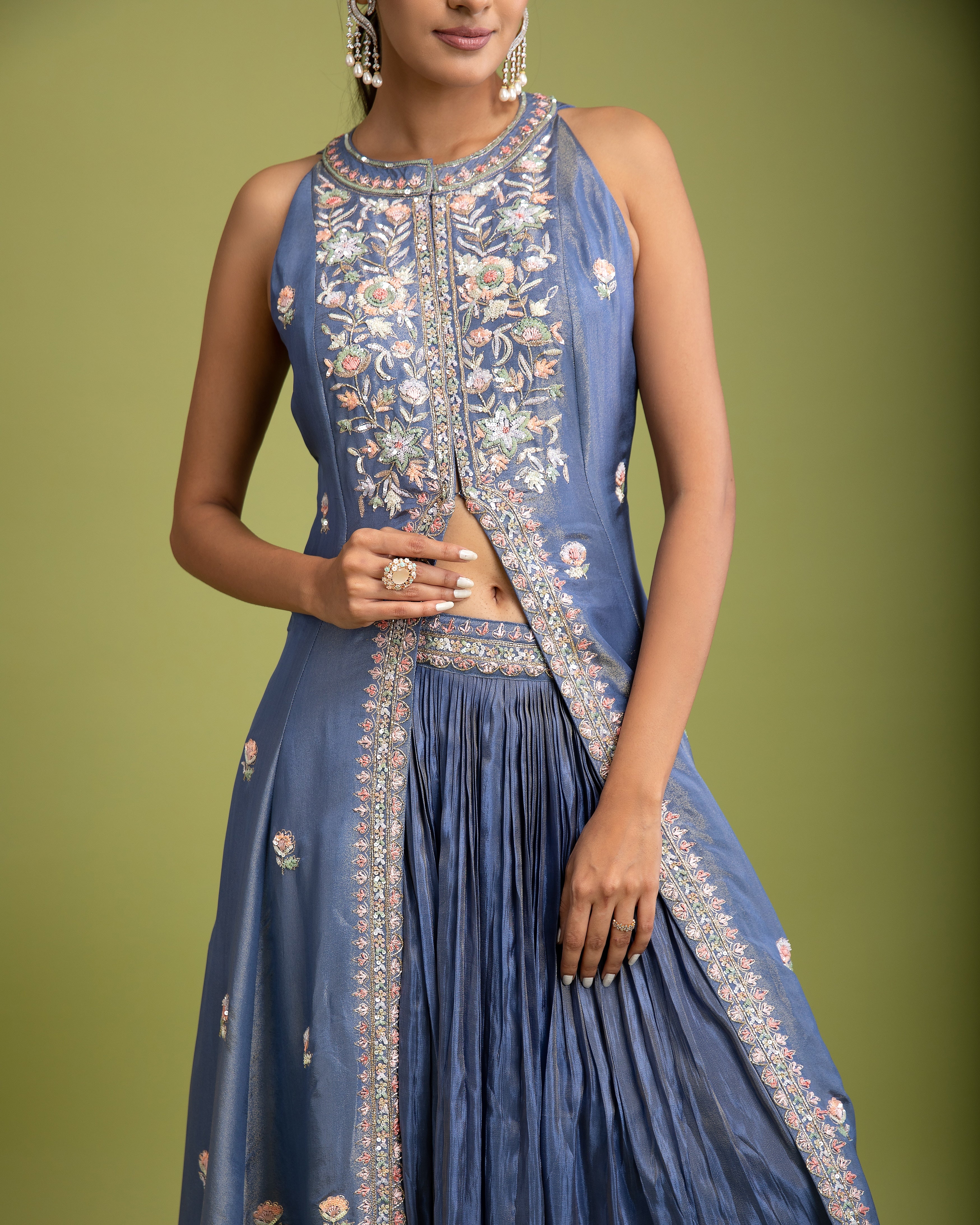 Blue Tissue Silk Indo-western - Mokshaa