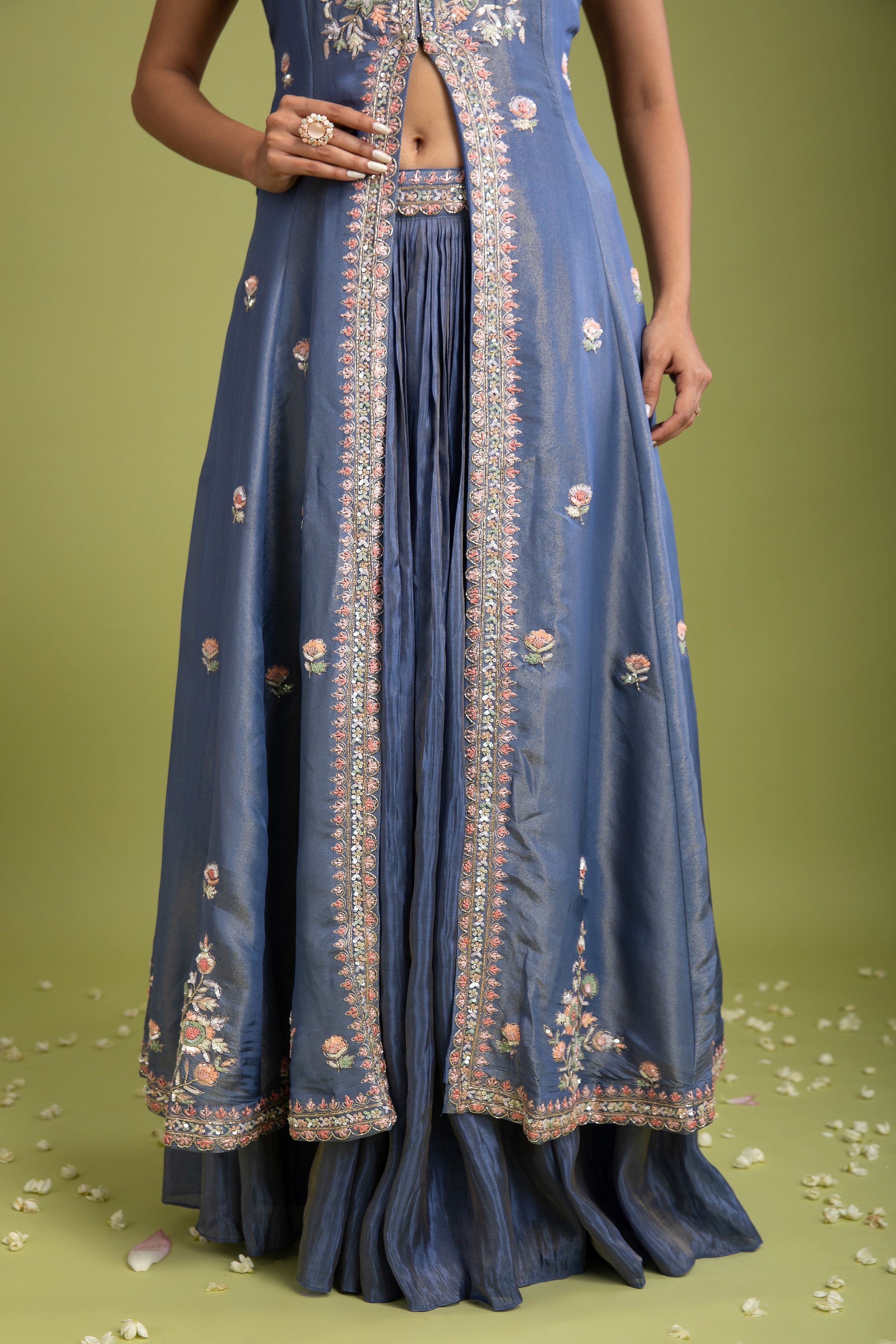 Blue Tissue Silk Indo-western - Mokshaa