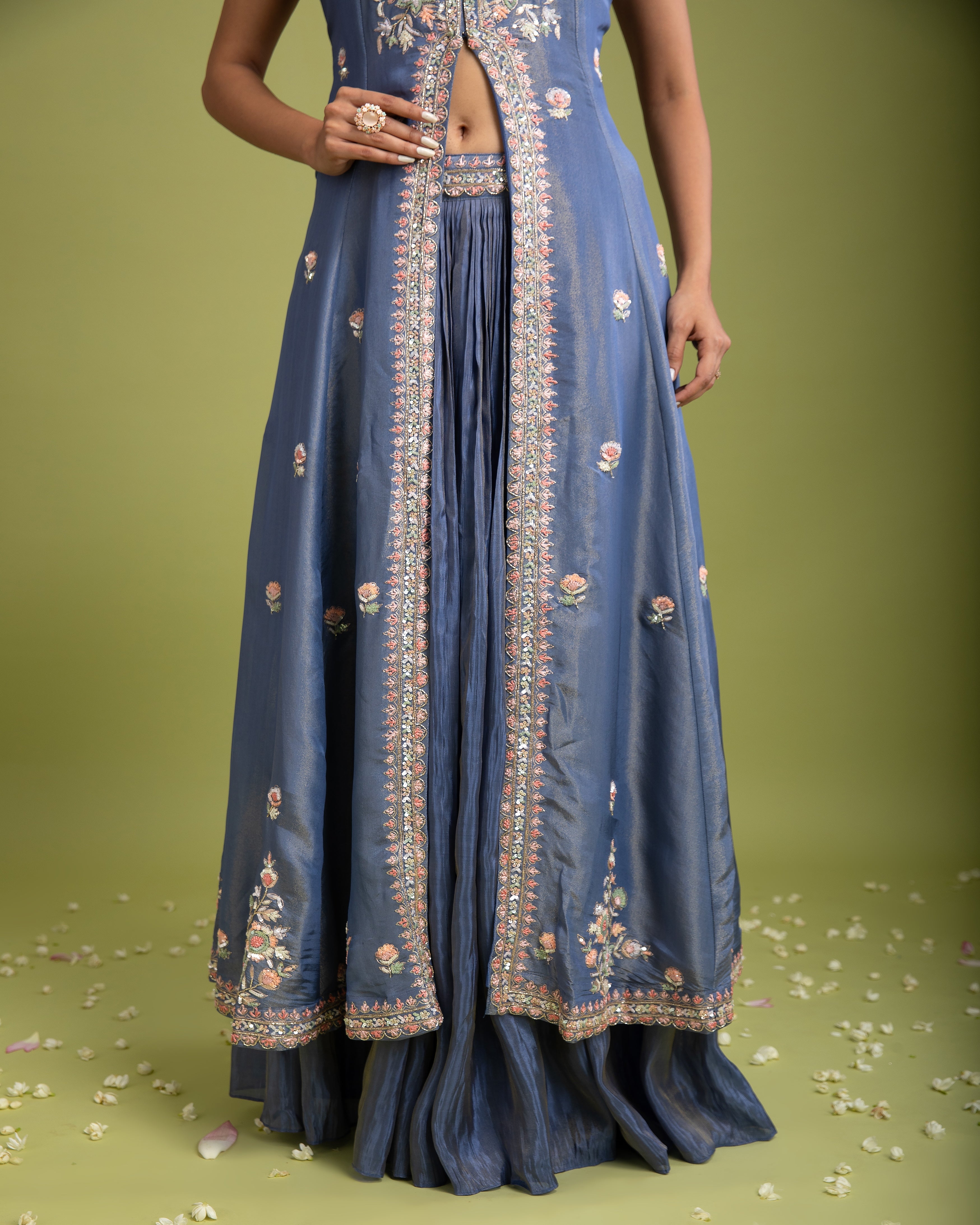 Blue Tissue Silk Indo-western - Mokshaa