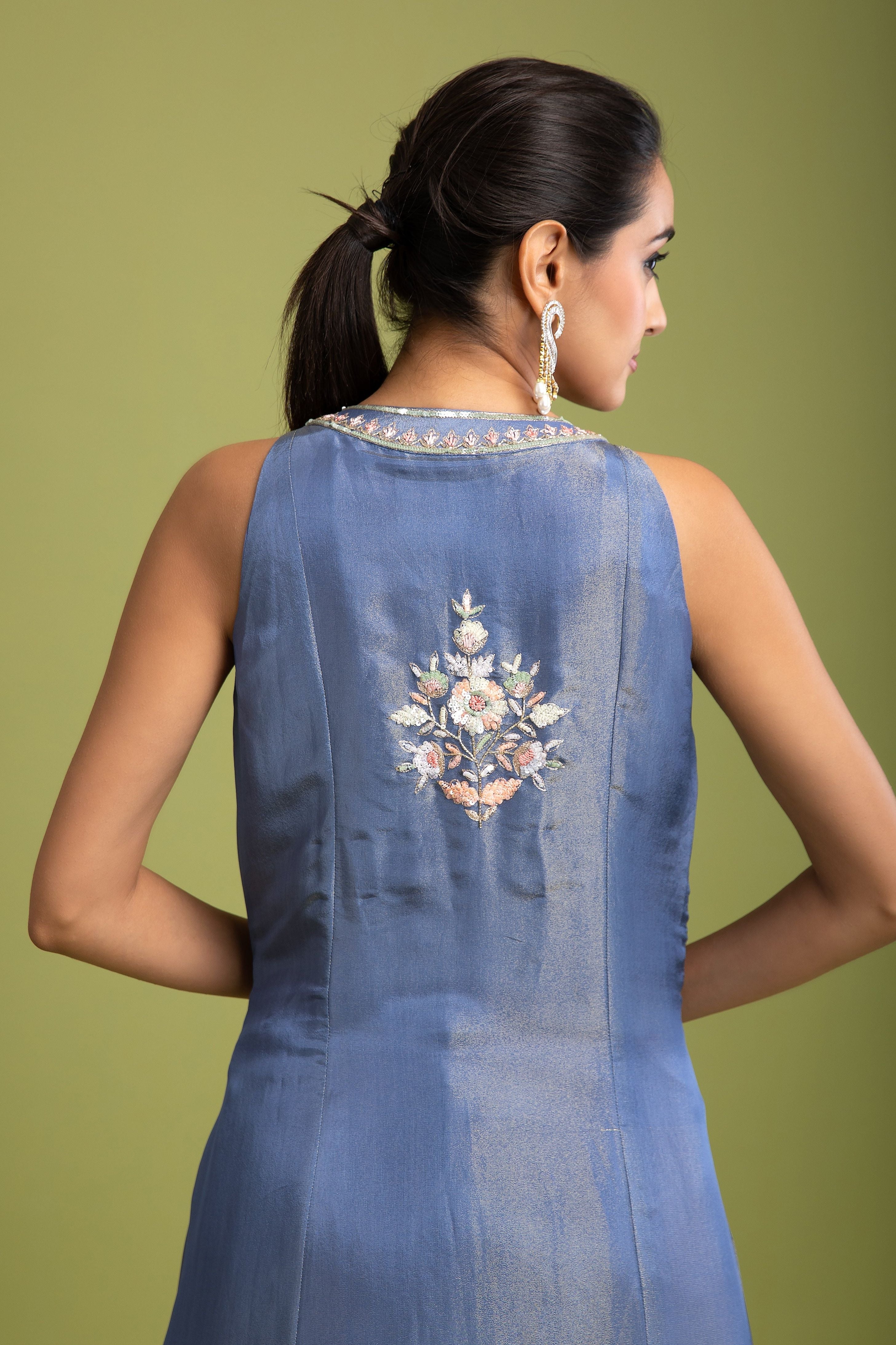 Blue Tissue Silk Indo-western - Mokshaa