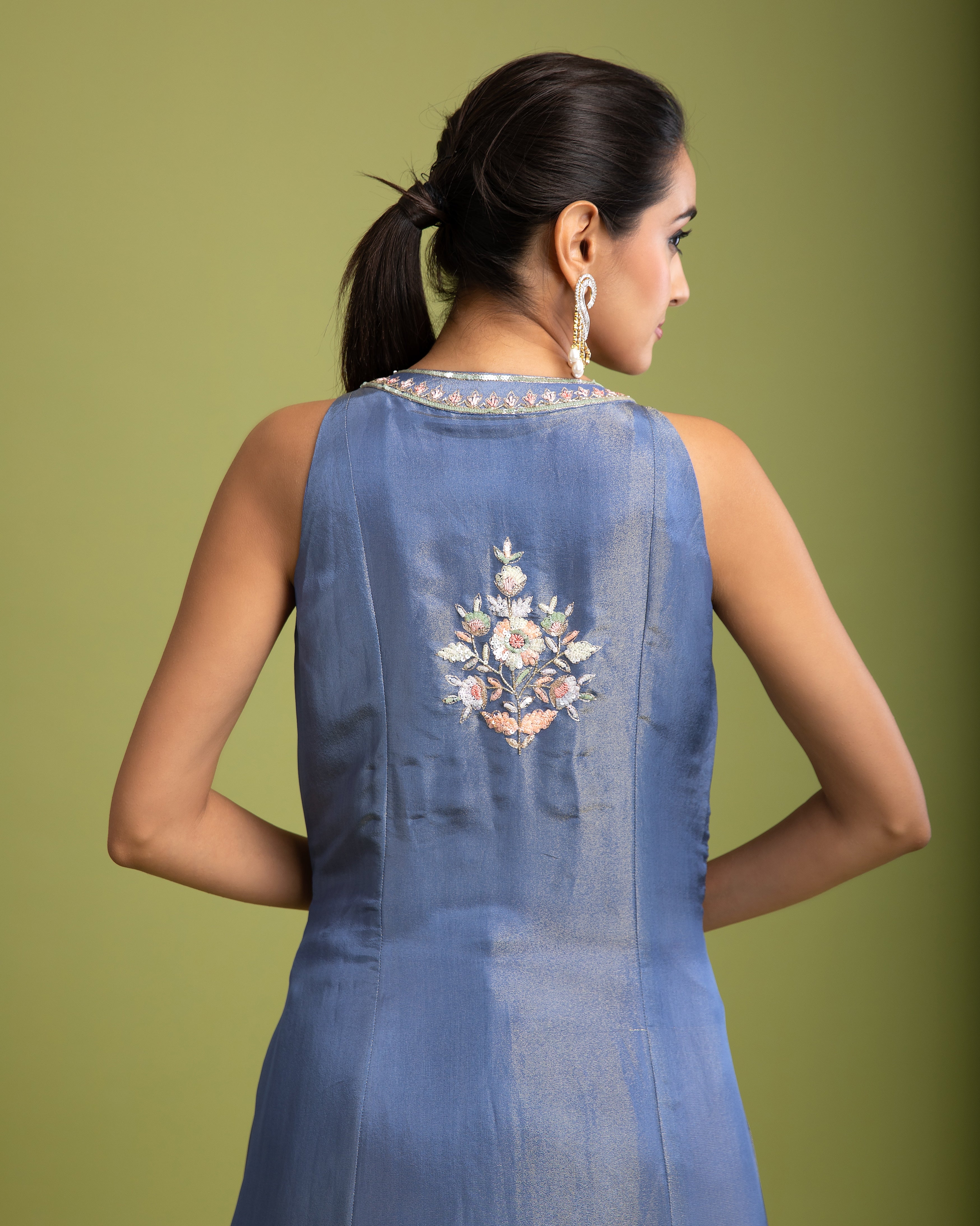 Blue Tissue Silk Indo-western - Mokshaa