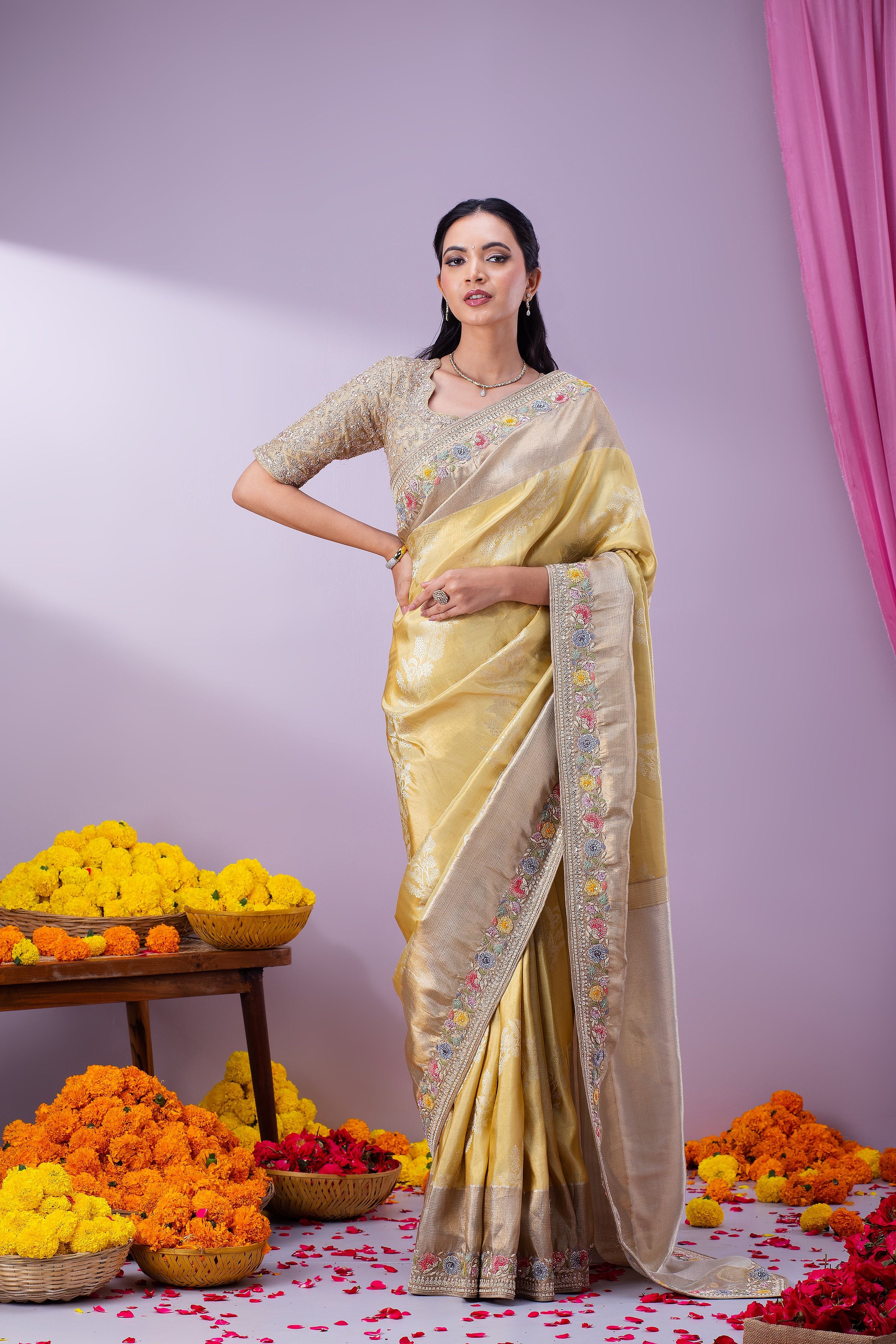 Gold Kanchipuram Tissue Silk Saree - Mokshaa