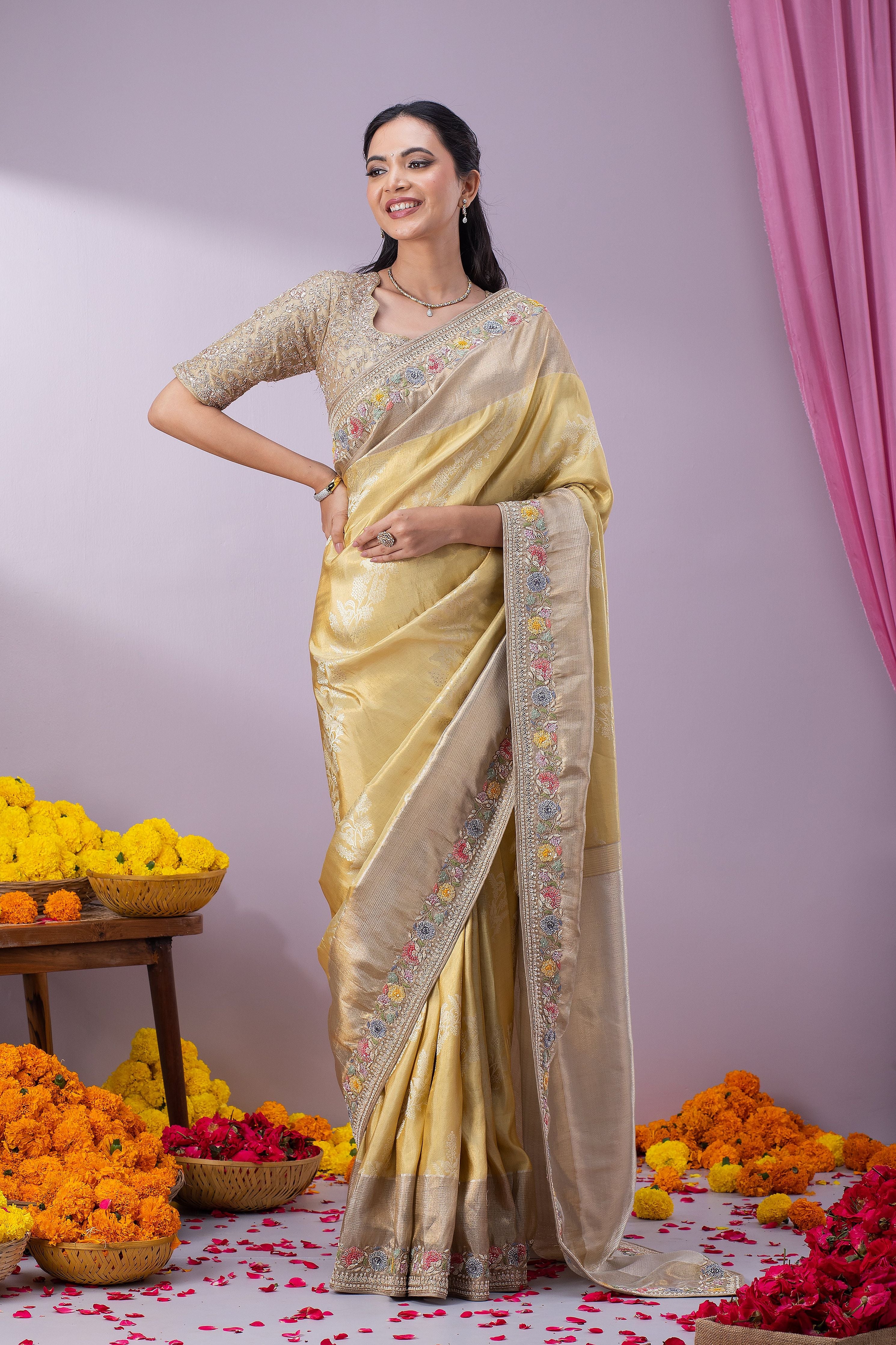 Gold Kanchipuram Tissue Silk Saree - Mokshaa