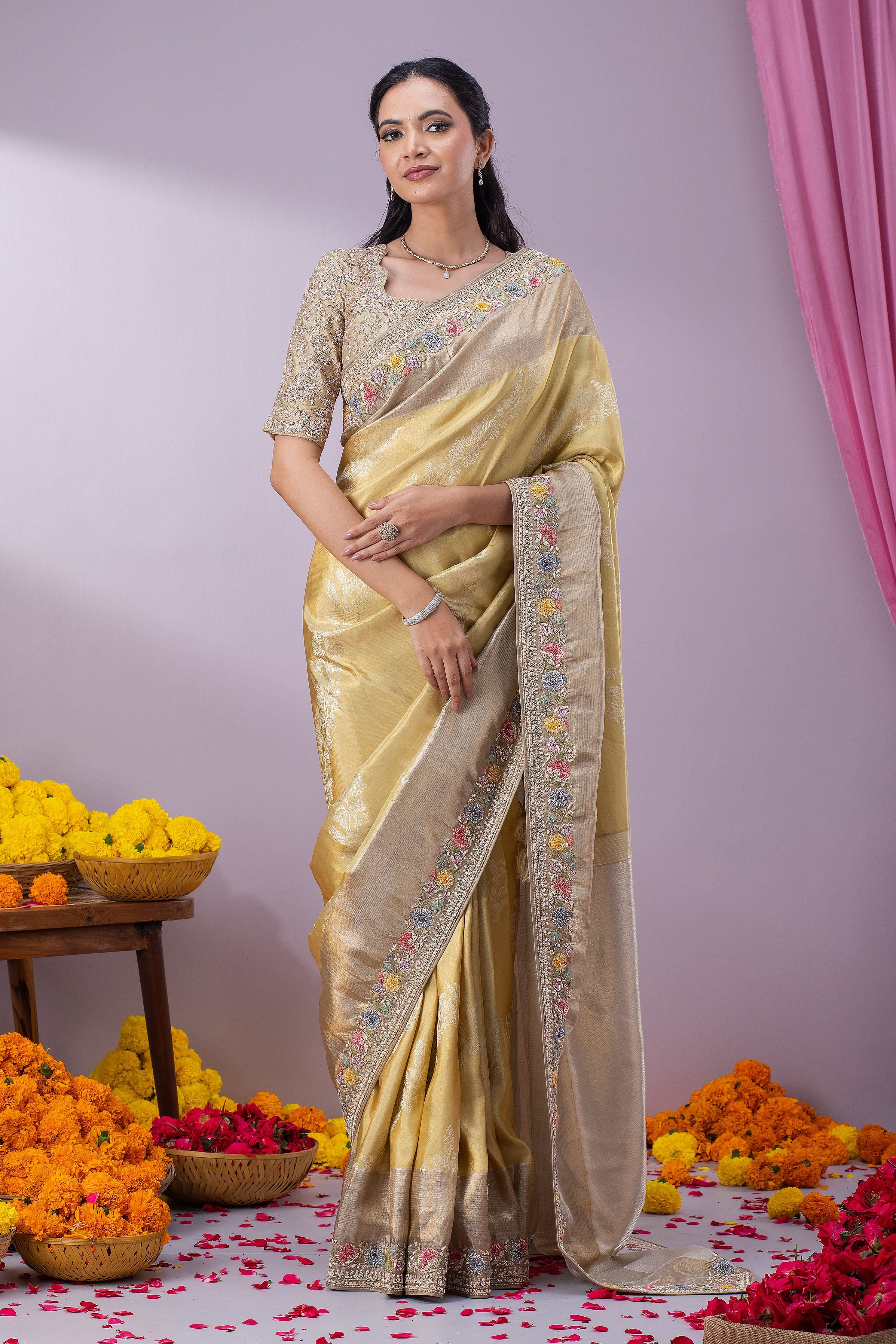 Gold Kanchipuram Tissue Silk Saree - Mokshaa