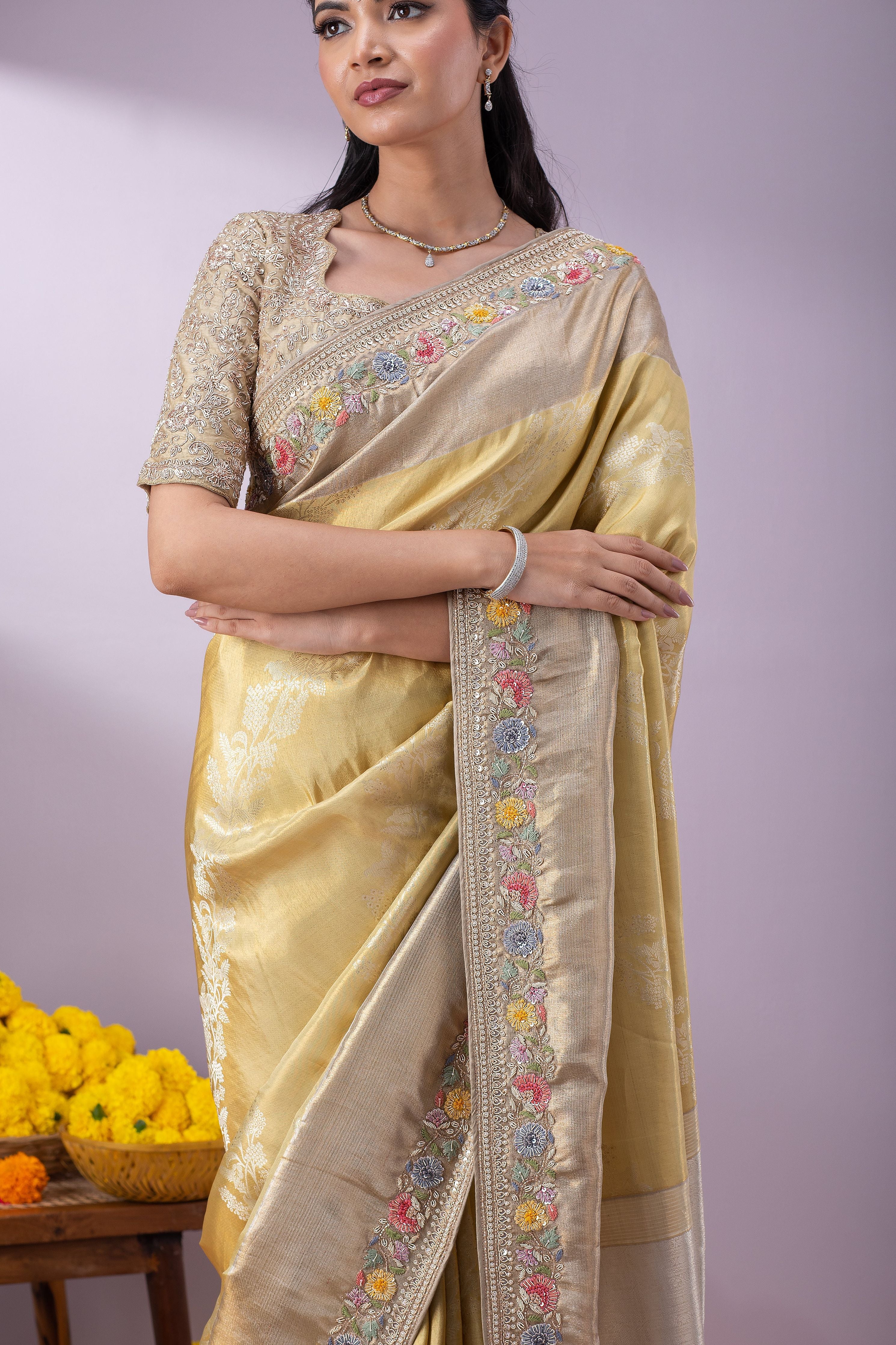 Gold Kanchipuram Tissue Silk Saree - Mokshaa