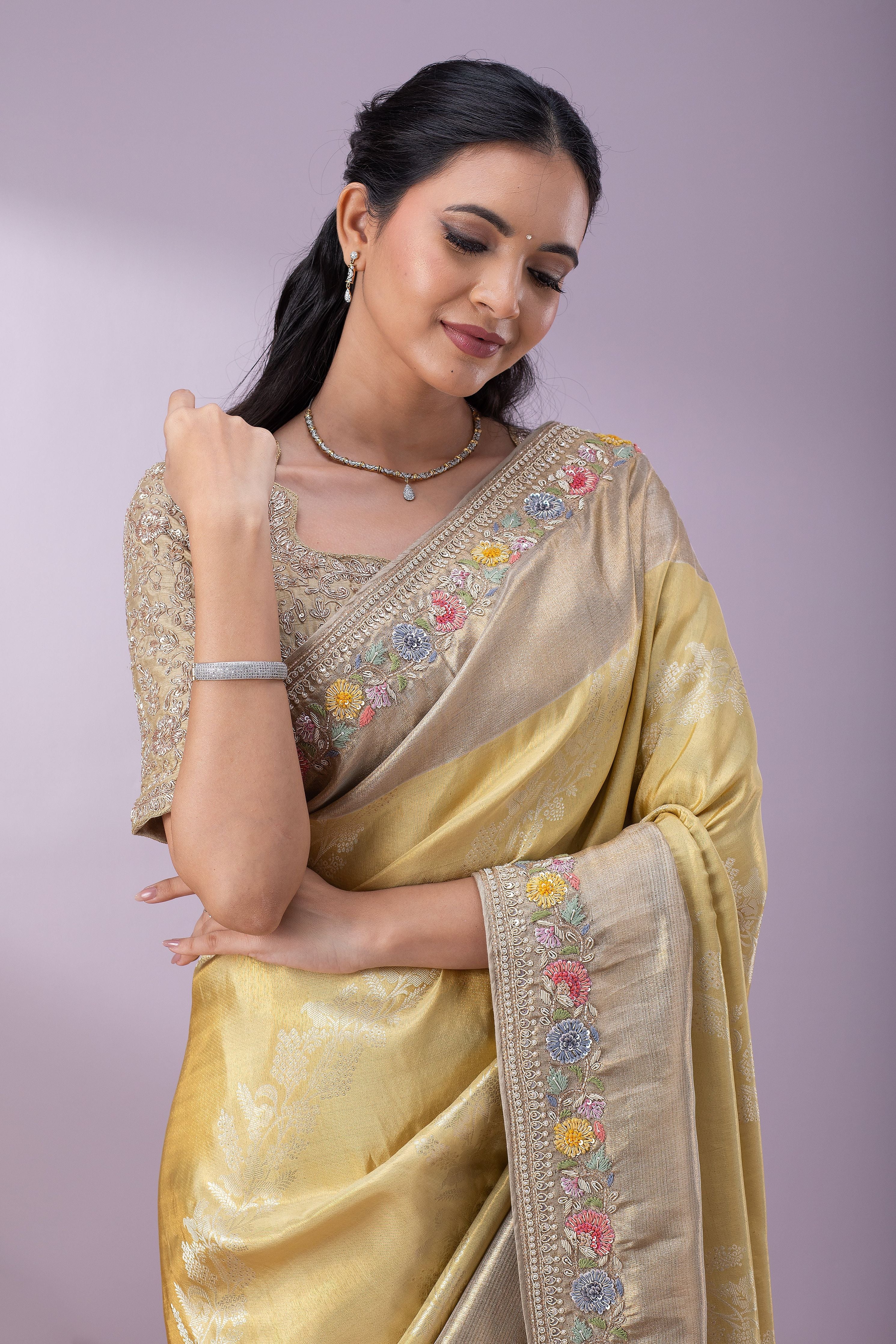 Gold Kanchipuram Tissue Silk Saree - Mokshaa