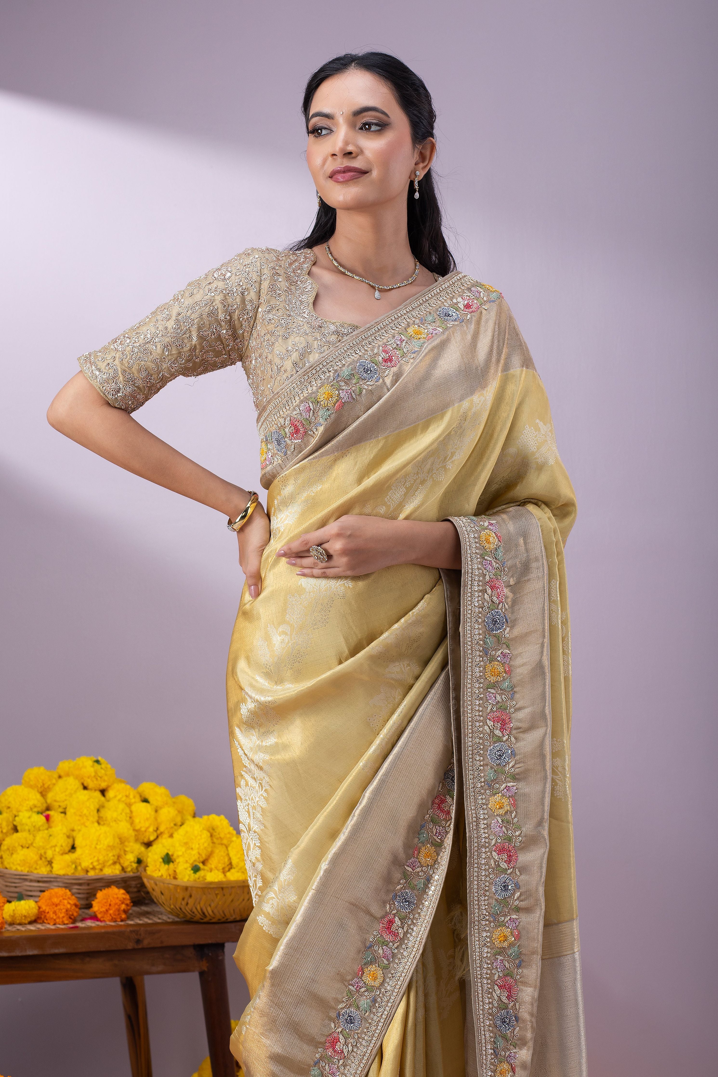 Gold Kanchipuram Tissue Silk Saree - Mokshaa