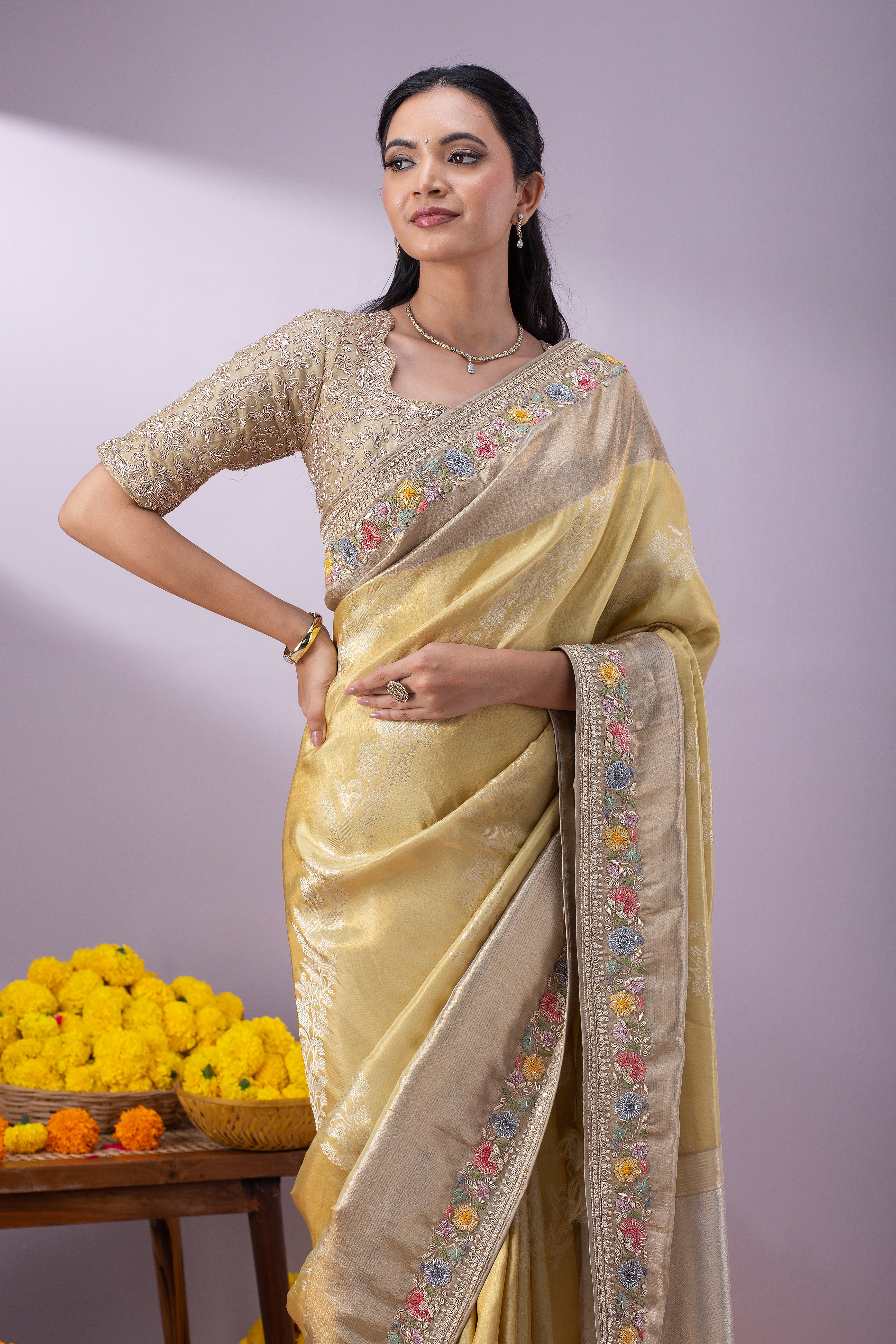 Gold Kanchipuram Tissue Silk Saree - Mokshaa