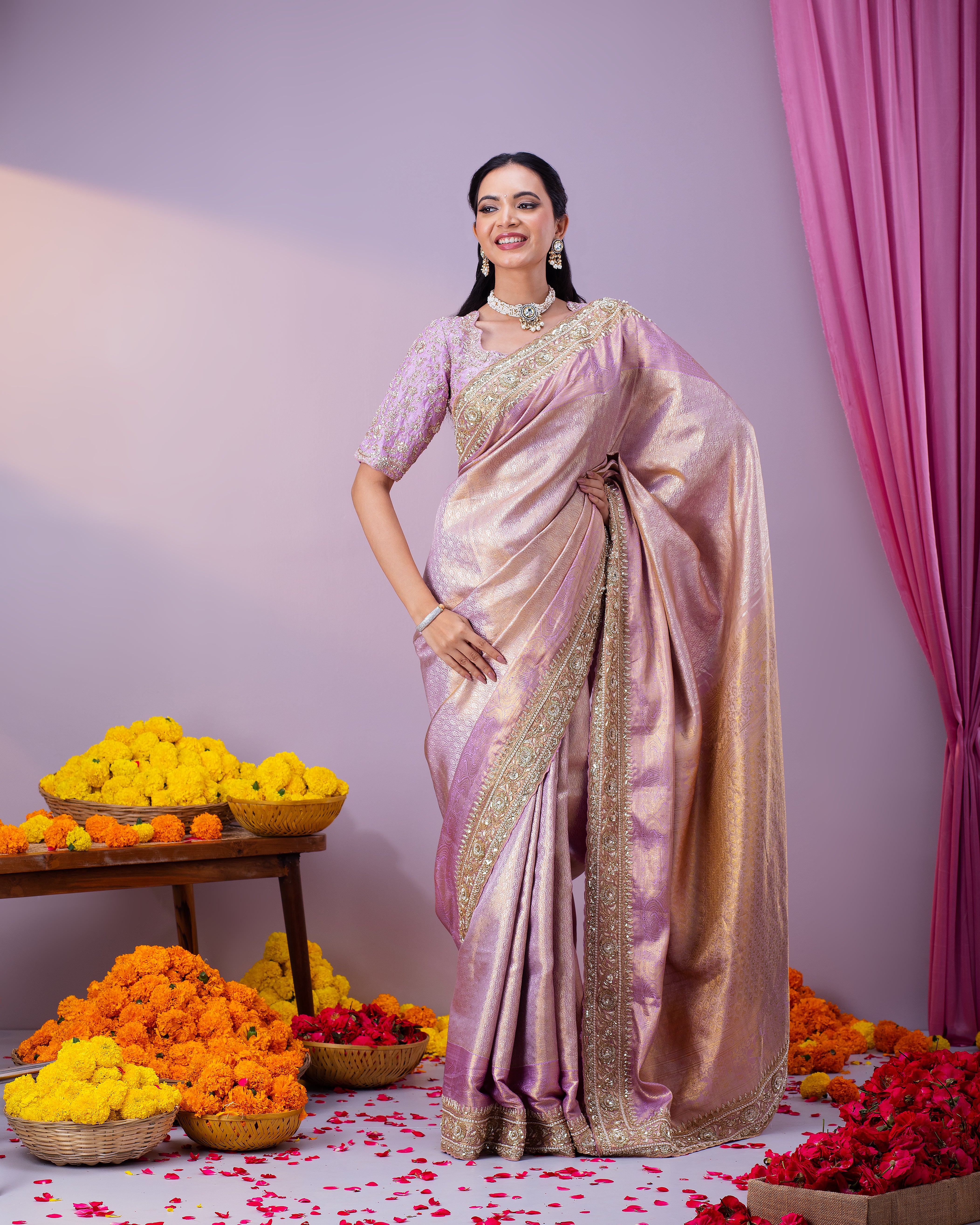 Light Purple Kanchipuram Tissue Silk Saree - Mokshaa